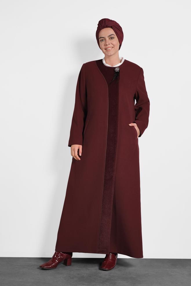 Hijab clothing CLARET RED CREW-NECK COAT 90082 - ALVİNA
