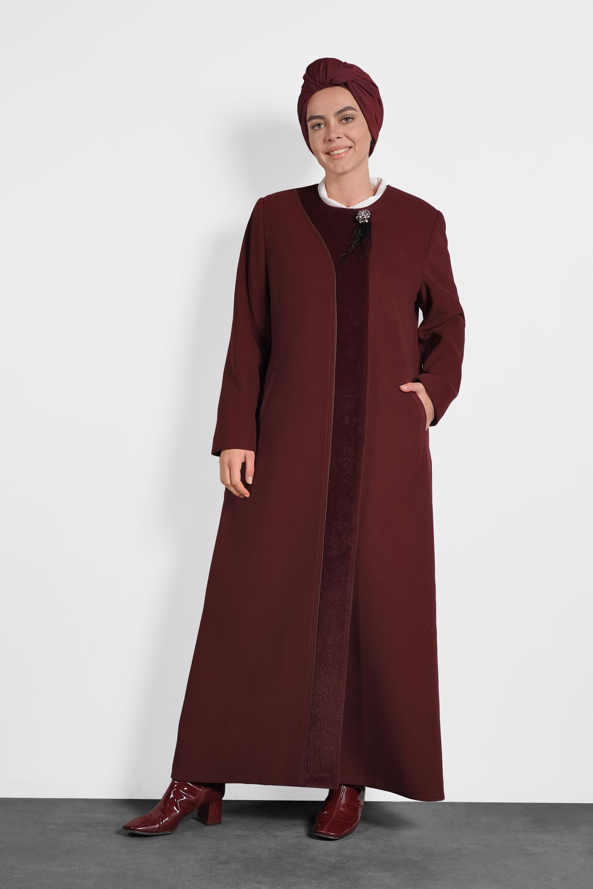 Hijab clothing CLARET RED CREW-NECK COAT 90082