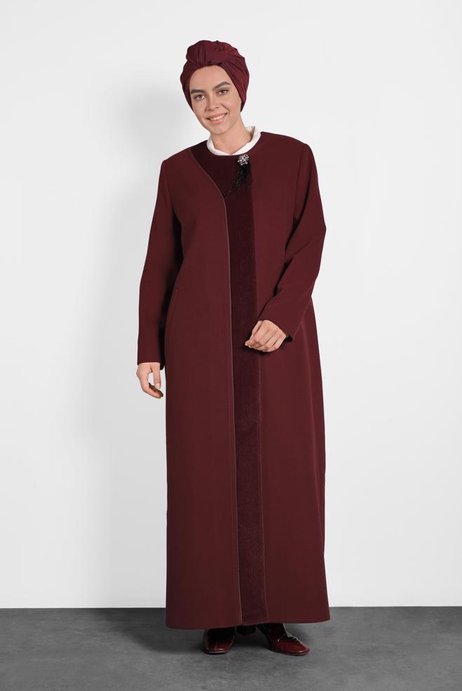 Hijab clothing CLARET RED CREW-NECK COAT 90082 - ALVİNA
