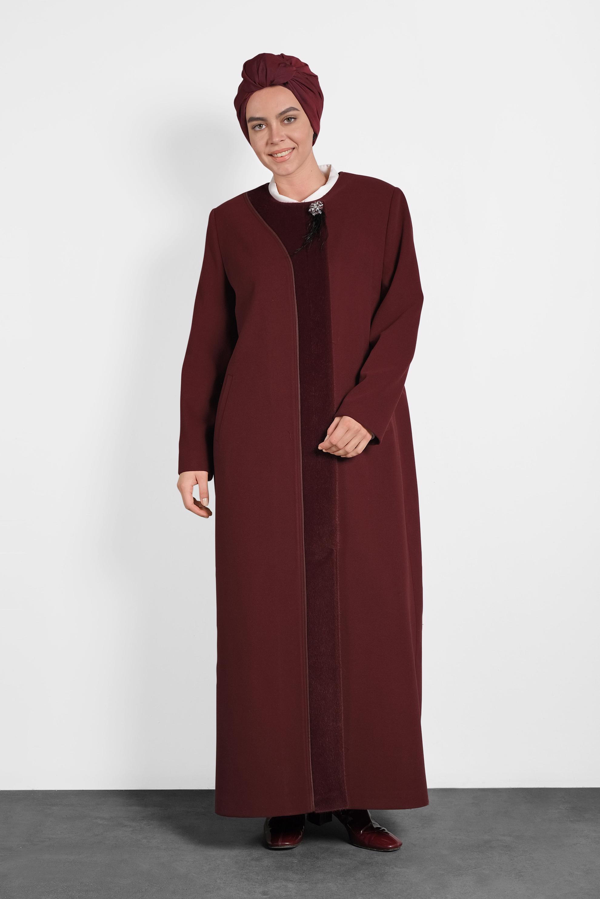 Hijab clothing CLARET RED CREW-NECK COAT 90082