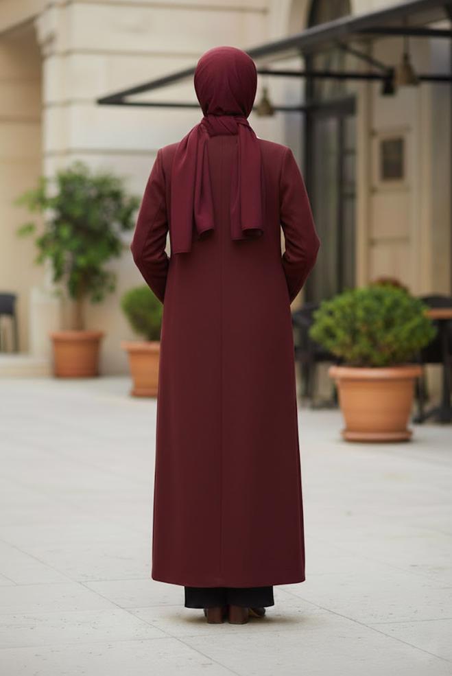 Hijab clothing CLARET RED CREW-NECK COAT 90082 - ALVİNA