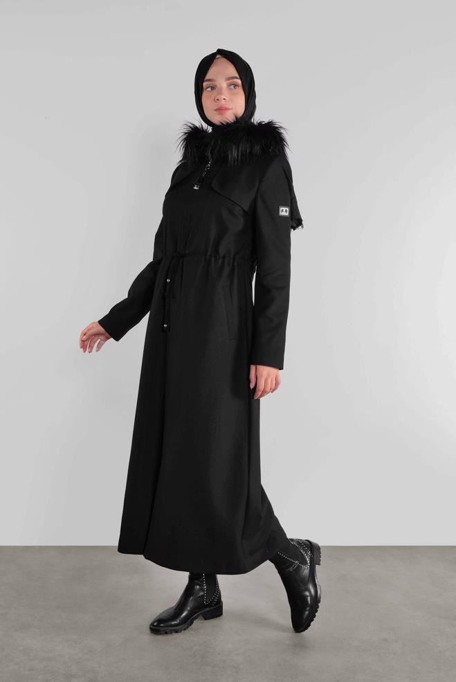 Hijab clothing  FAUX-FUR-TRIM HOODED COAT 90111  - ALVİNA