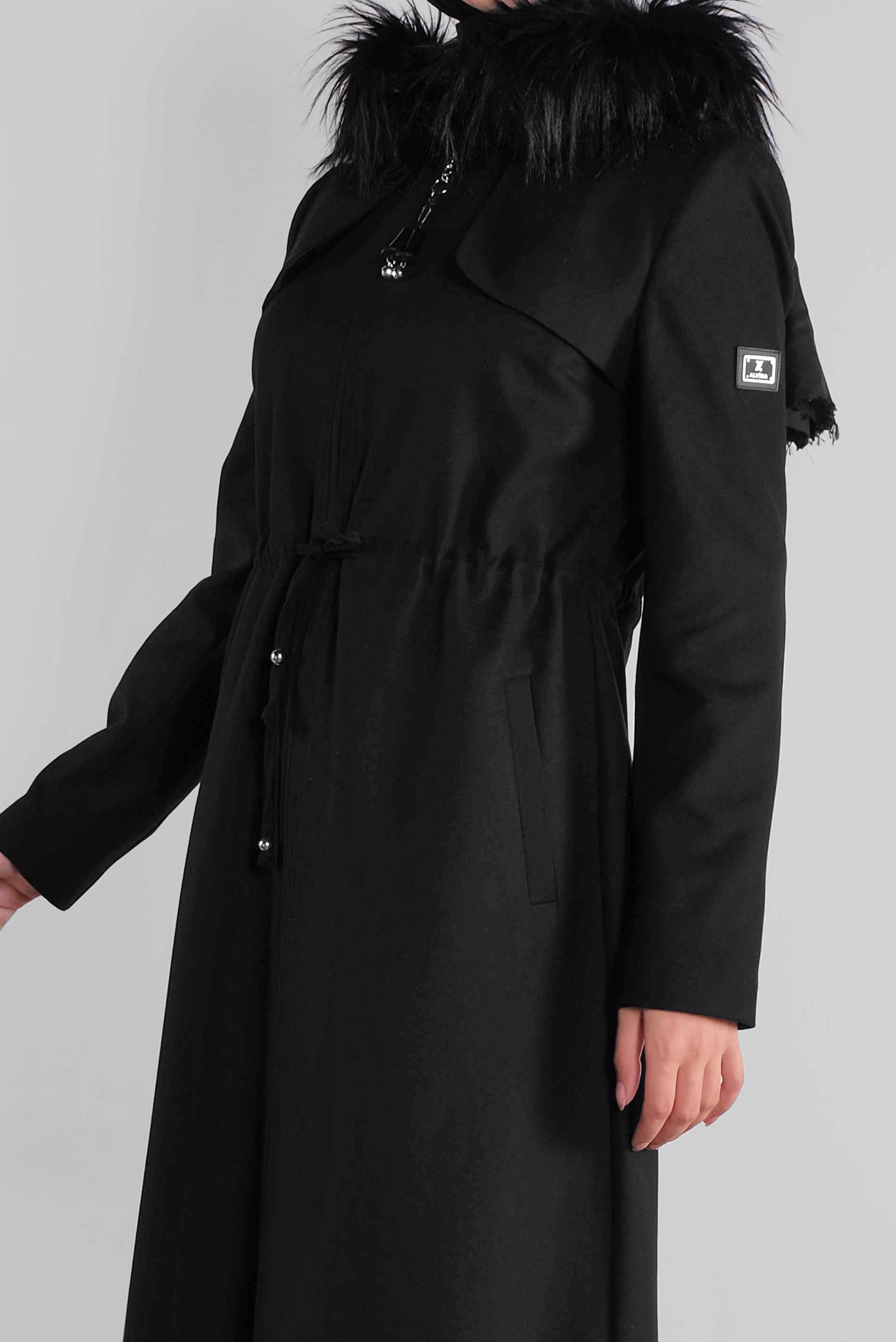 Hijab clothing BLACK FAUX-FUR-TRIM HOODED COAT 90111 