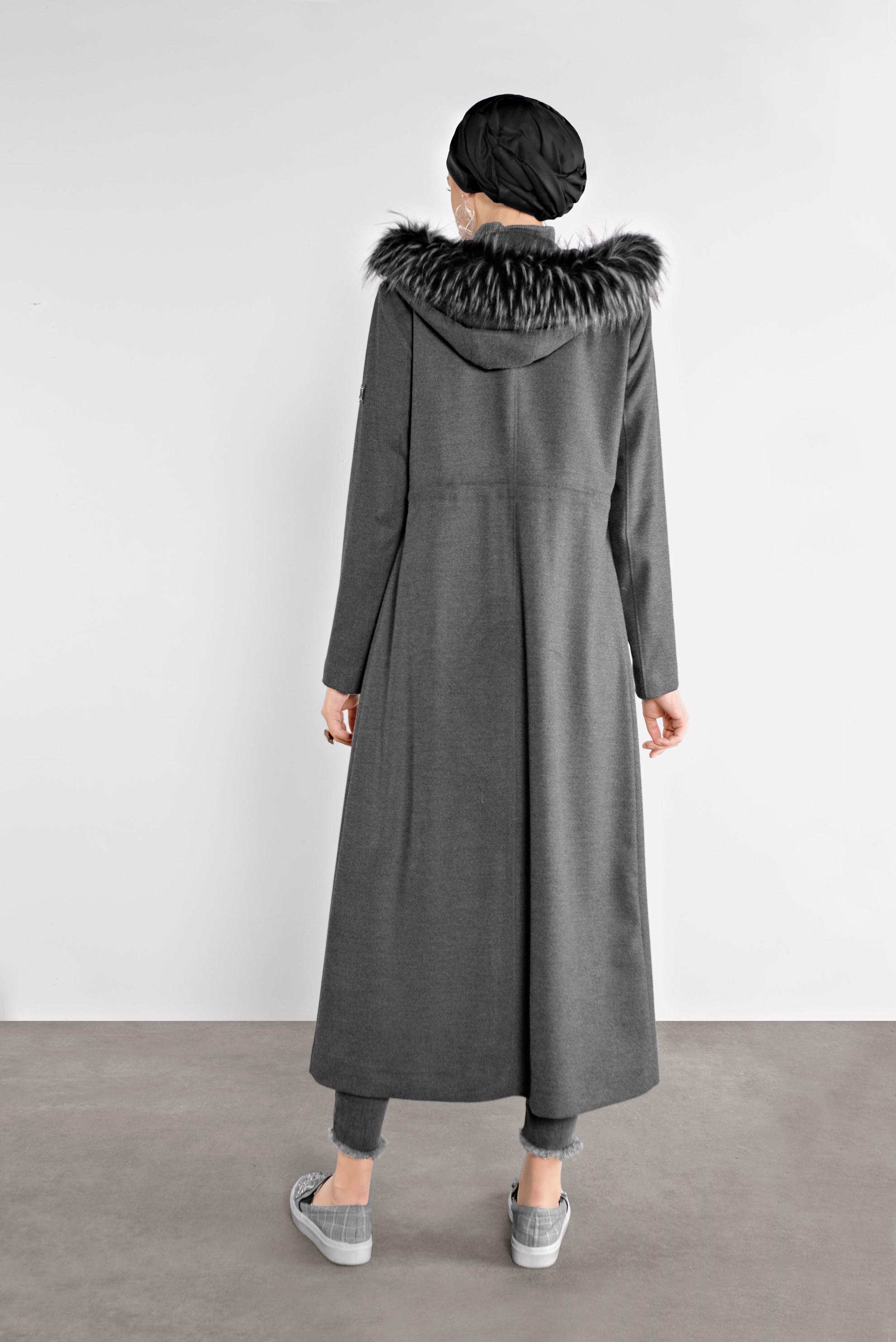 Vêtements hijab GRIS MANTEAU À CAPUCHE EN FOURRURE 90111 