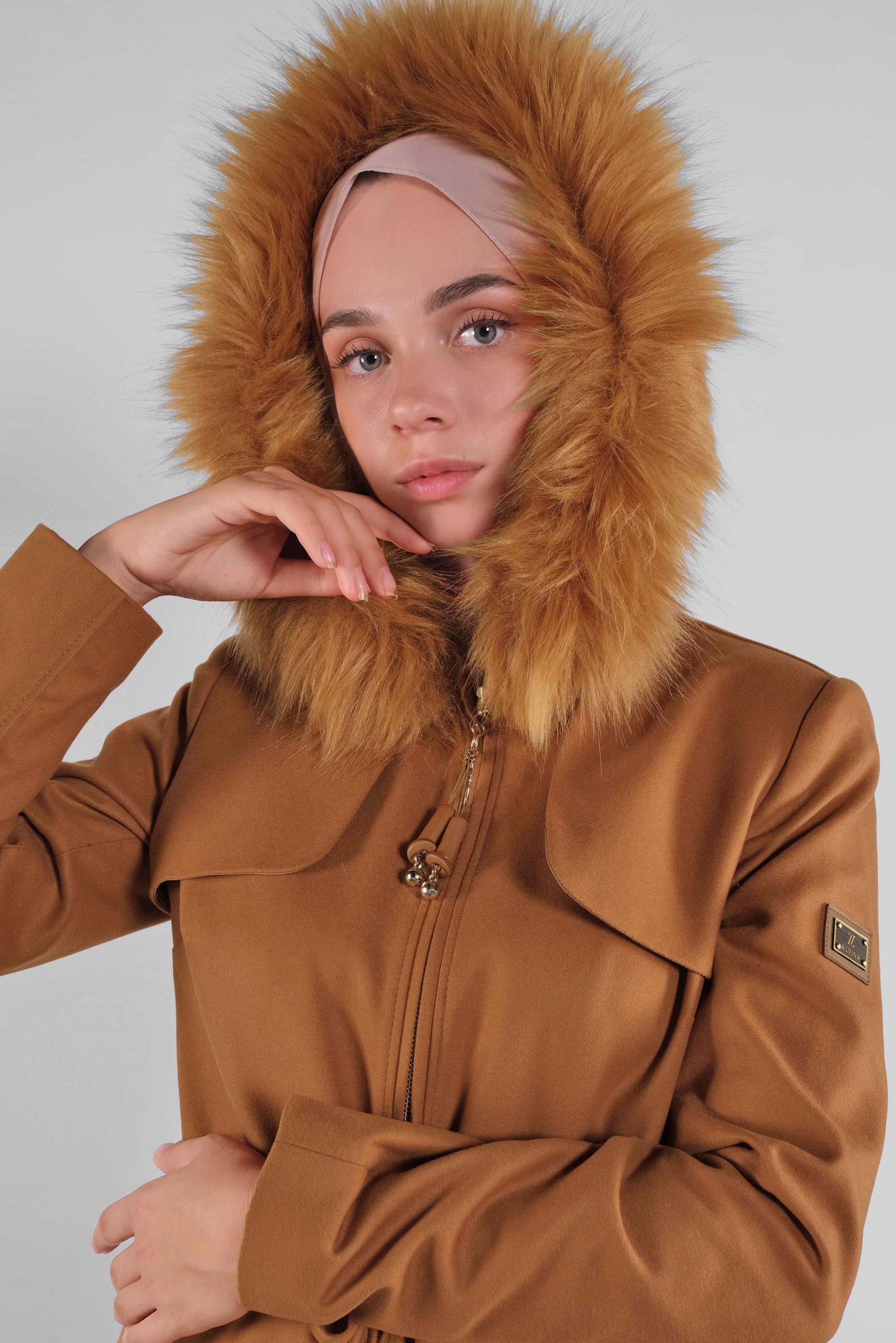 Hijab clothing TABA FAUX-FUR-TRIM HOODED COAT 90111 