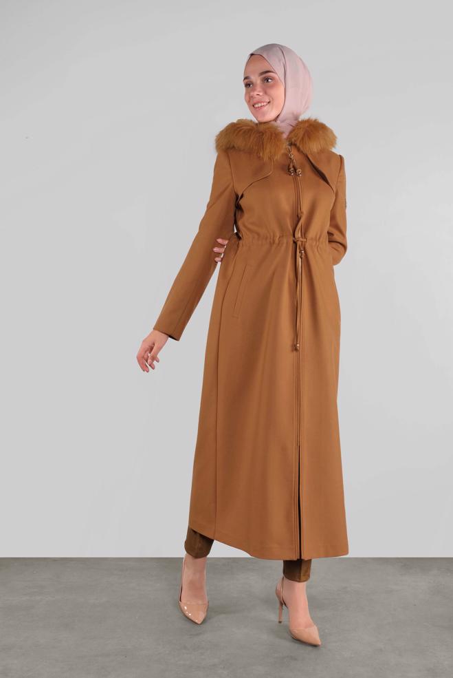 Vêtements hijab TABA MANTEAU À CAPUCHE EN FOURRURE 90111  - ALVİNA