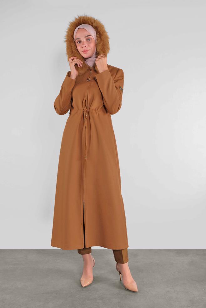 Vêtements hijab TABA MANTEAU À CAPUCHE EN FOURRURE 90111  - ALVİNA