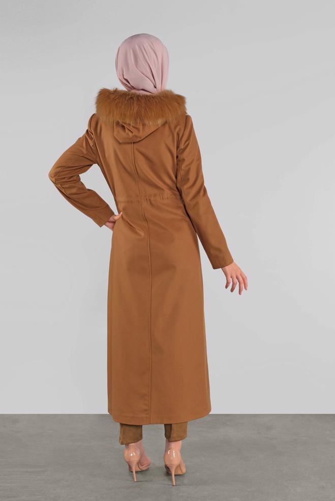 Vêtements hijab TABA MANTEAU À CAPUCHE EN FOURRURE 90111  - ALVİNA