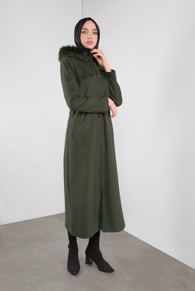 Hijab clothing  FAUX-FUR-TRIM HOODED COAT 90111  - ALVİNA