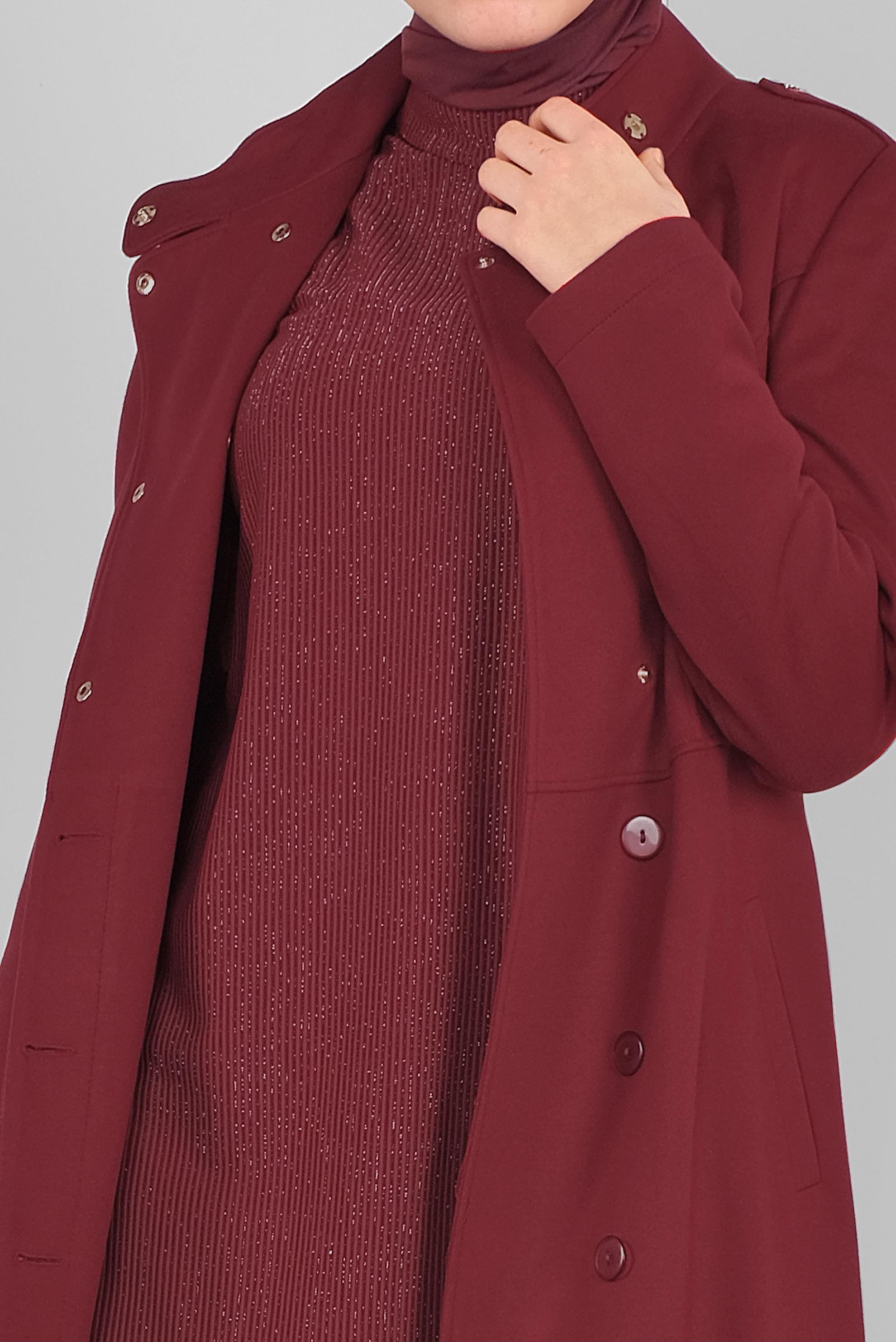 Vêtements hijab ROUGE BORDEAUX MANTEAU EN LAINE AVEC CEINTURE 90116