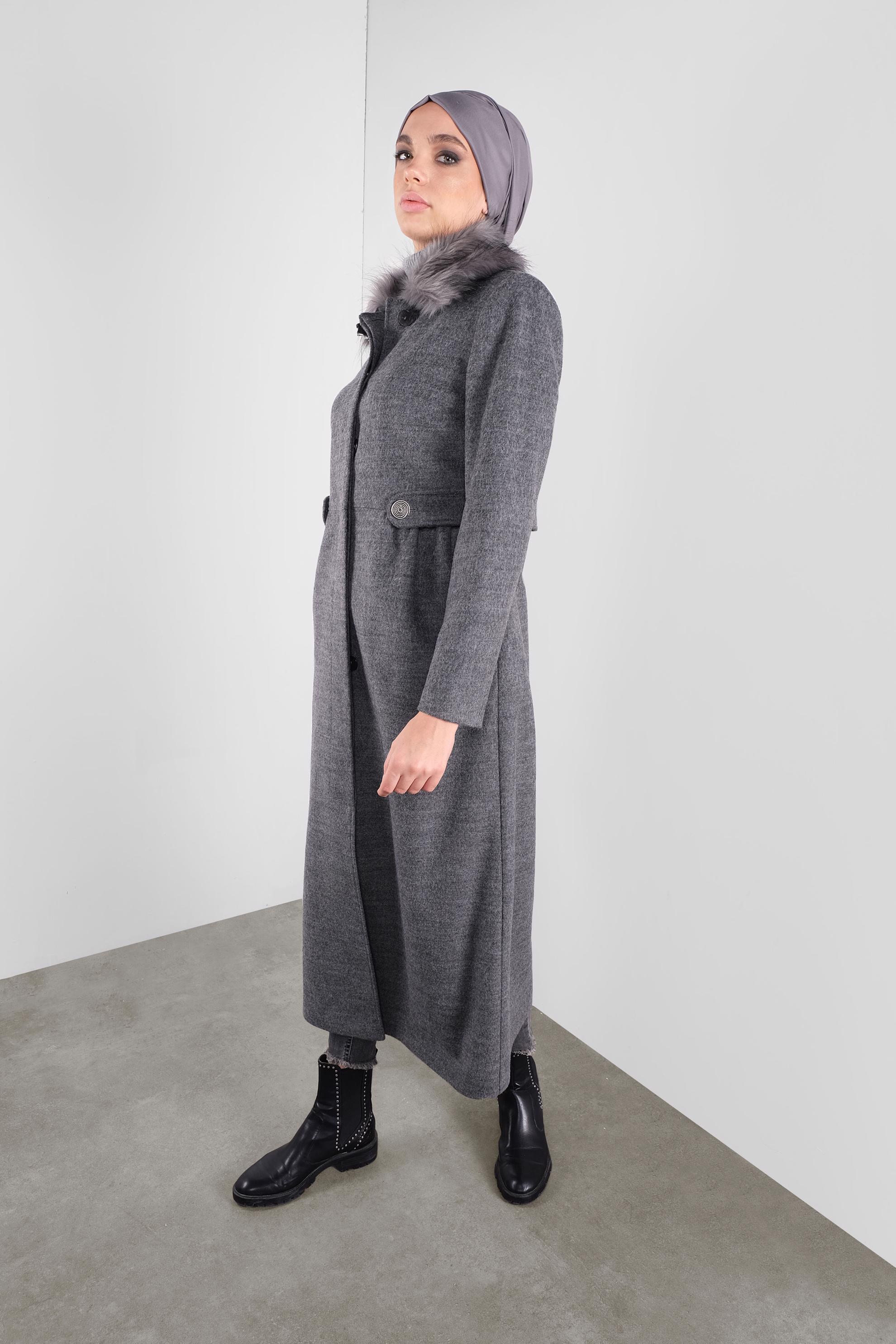 Vêtements hijab GRIS MANTEAU À BROCHE 90123 
