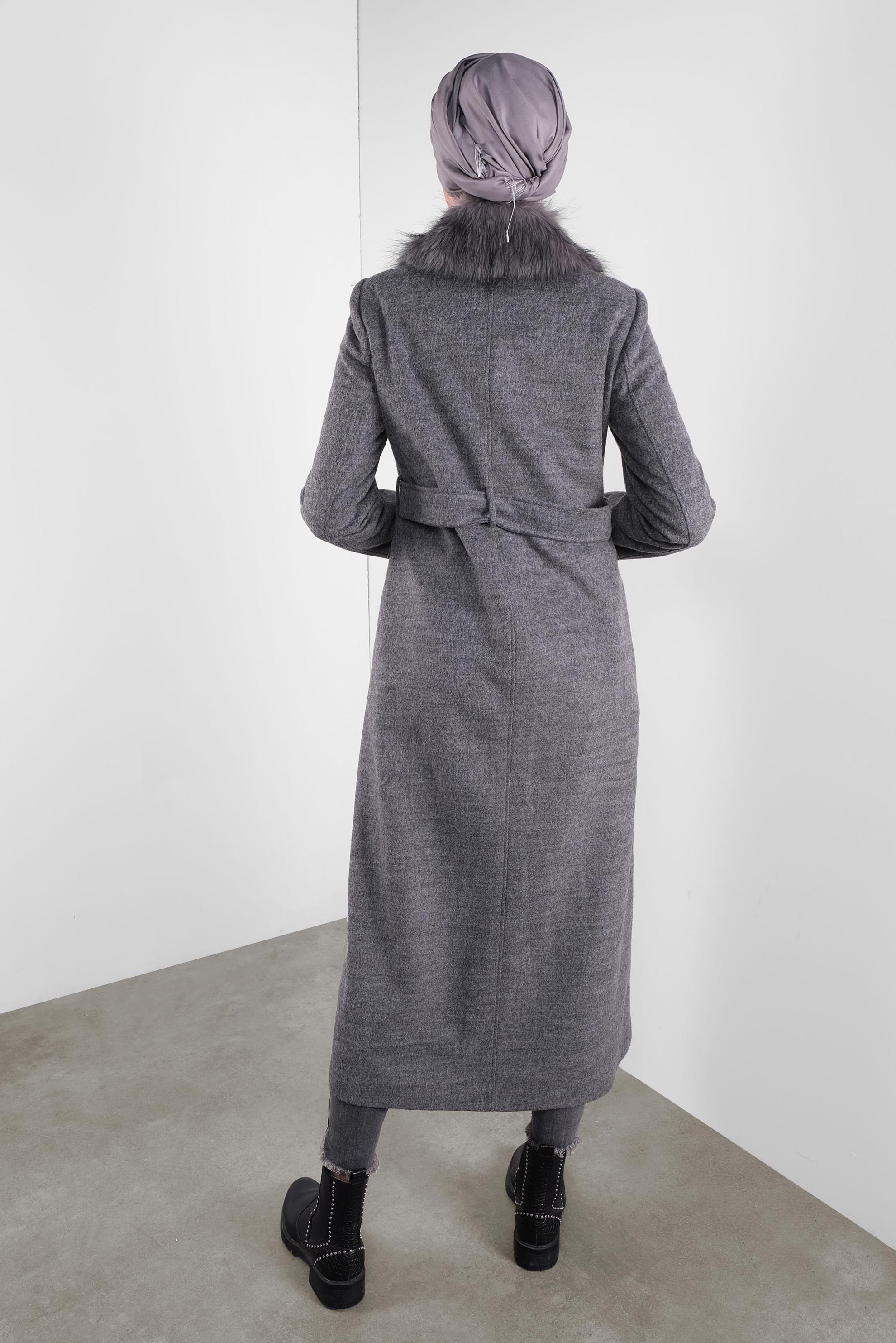 Vêtements hijab GRIS MANTEAU À BROCHE 90123 