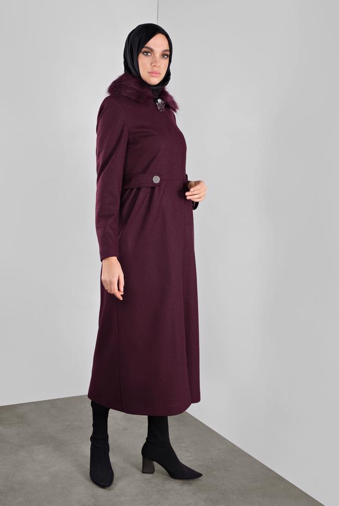 Vêtements hijab PRUNE MANTEAU À BROCHE 90123  - ALVİNA