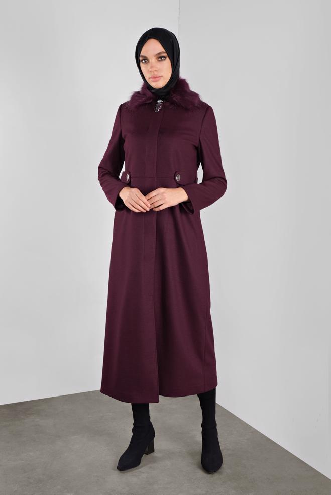 Vêtements hijab PRUNE MANTEAU À BROCHE 90123  - ALVİNA