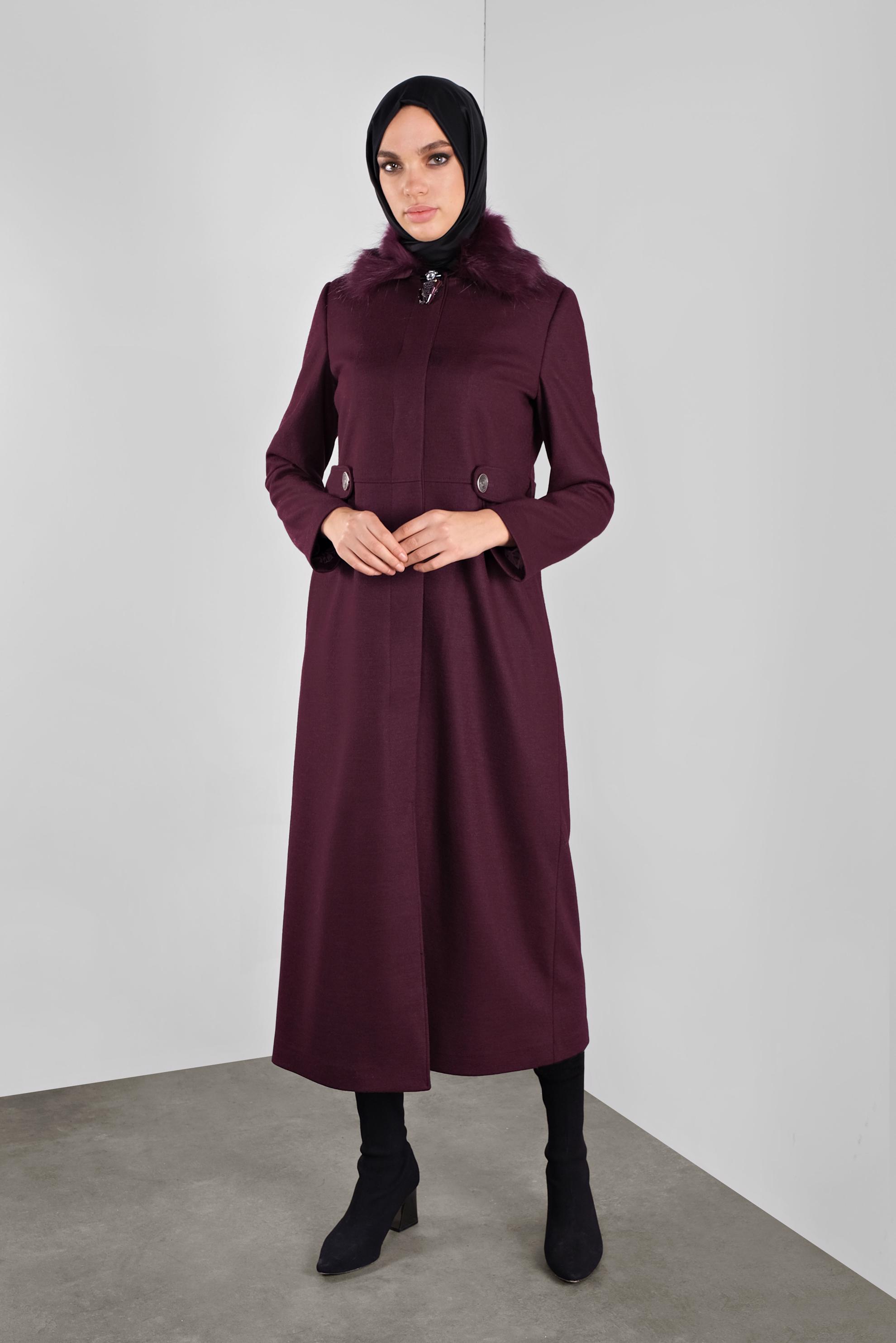 Hijab clothing DAMSON BROOCH DETAILED WALKER COAT 90123 