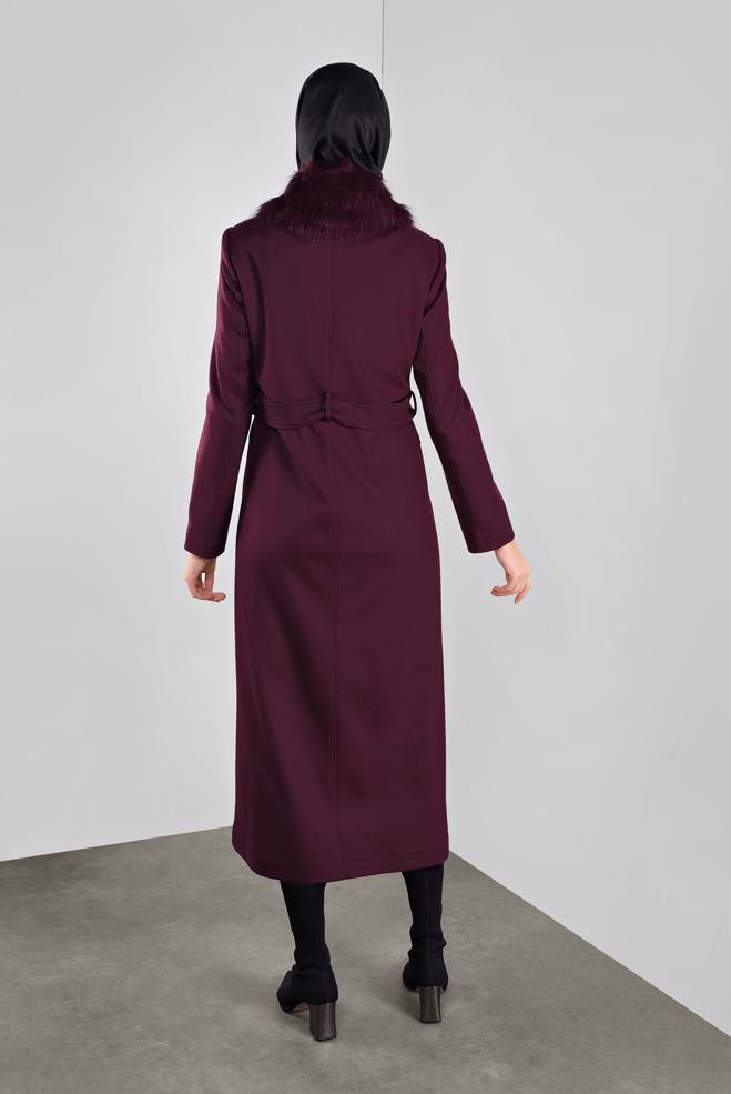 Vêtements hijab PRUNE MANTEAU À BROCHE 90123  - ALVİNA