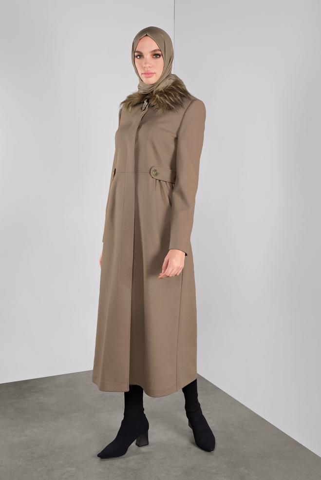Vêtements hijab BRUN MANTEAU À BROCHE 90123  - ALVİNA