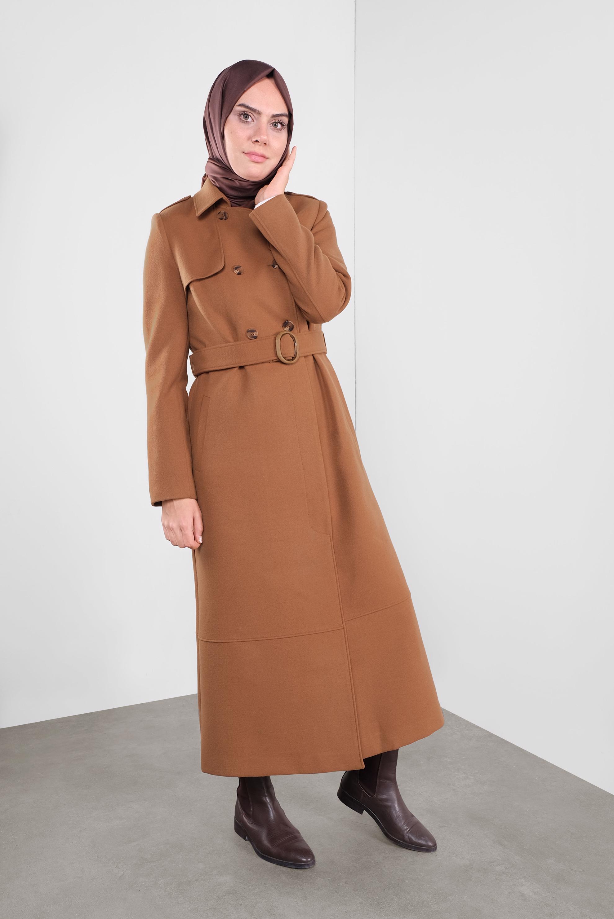 Hijab clothing TABA BUTTONED BELTED COAT 90124 