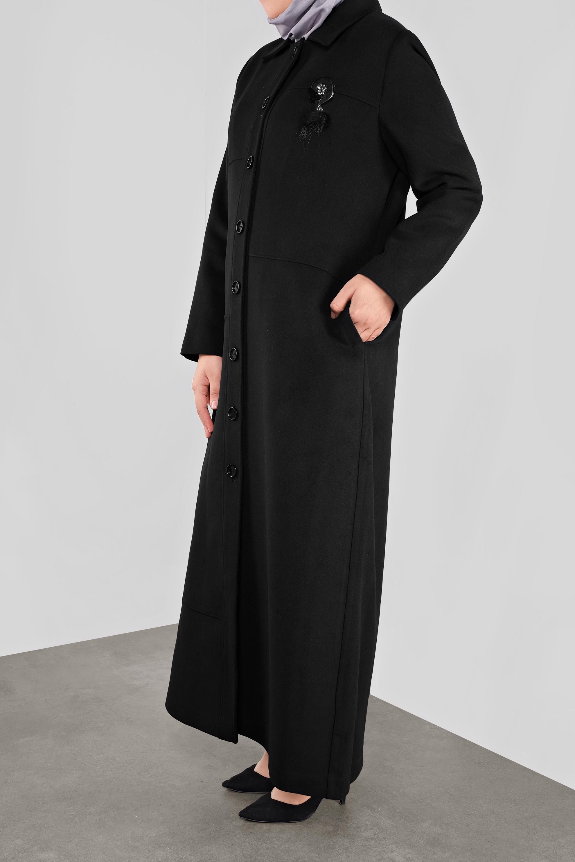 Tesettür giyim SİYAH DÜĞMELİ KAŞE MANTO 90126 