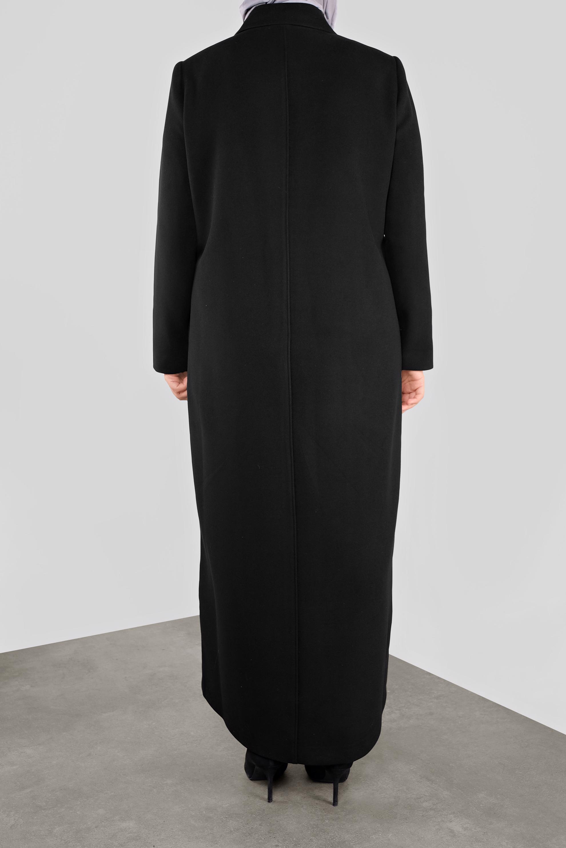 Tesettür giyim SİYAH DÜĞMELİ KAŞE MANTO 90126 