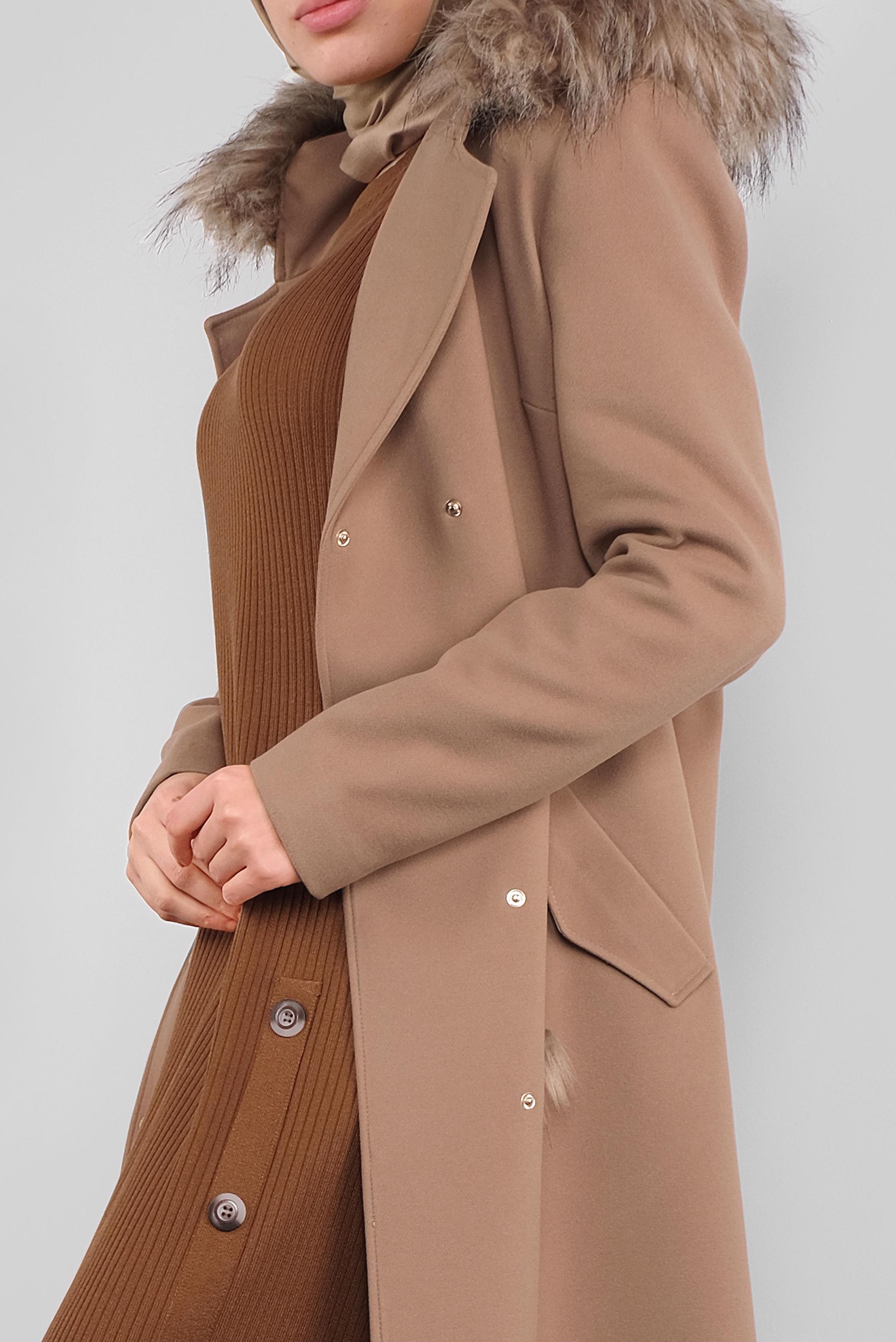 Vêtements hijab BRUN MANTEAU À TAILLE FRONCÉE AVEC DÉTAIL FOURRURE 90141