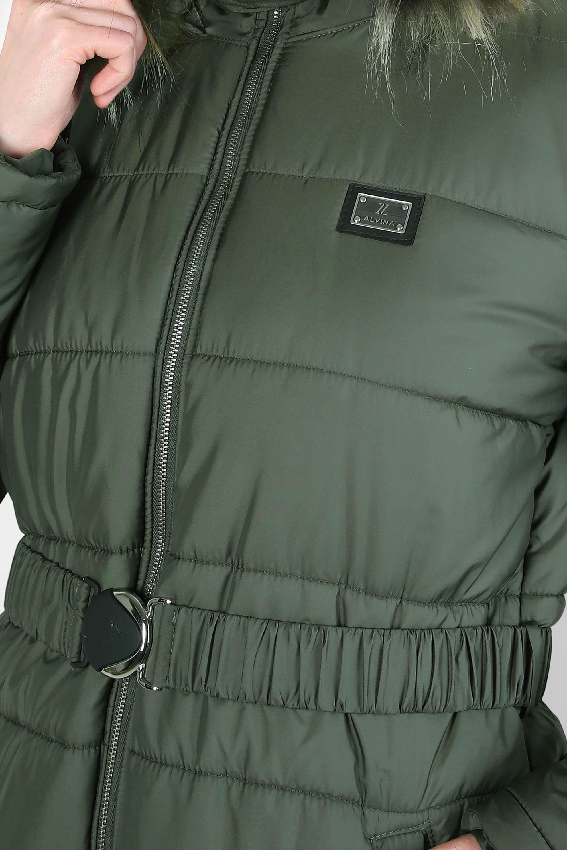 Tesettür giyim HAKİ KÜRKLÜ KAPÜŞONLU ŞİŞME MANTO 90150