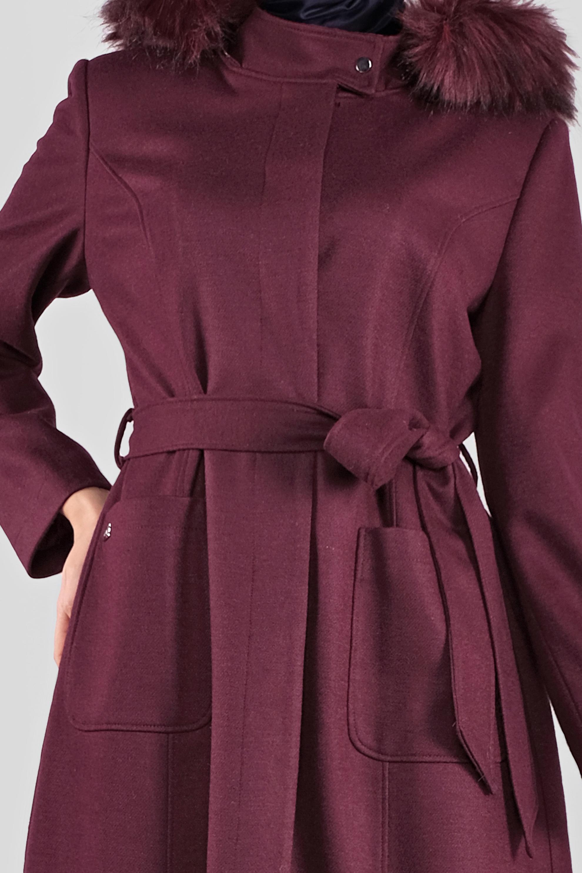 Tesettür giyim MÜRDÜM KAPÜŞONU KÜRKLÜ  BELİ BAĞCIKLI MANTO 90162