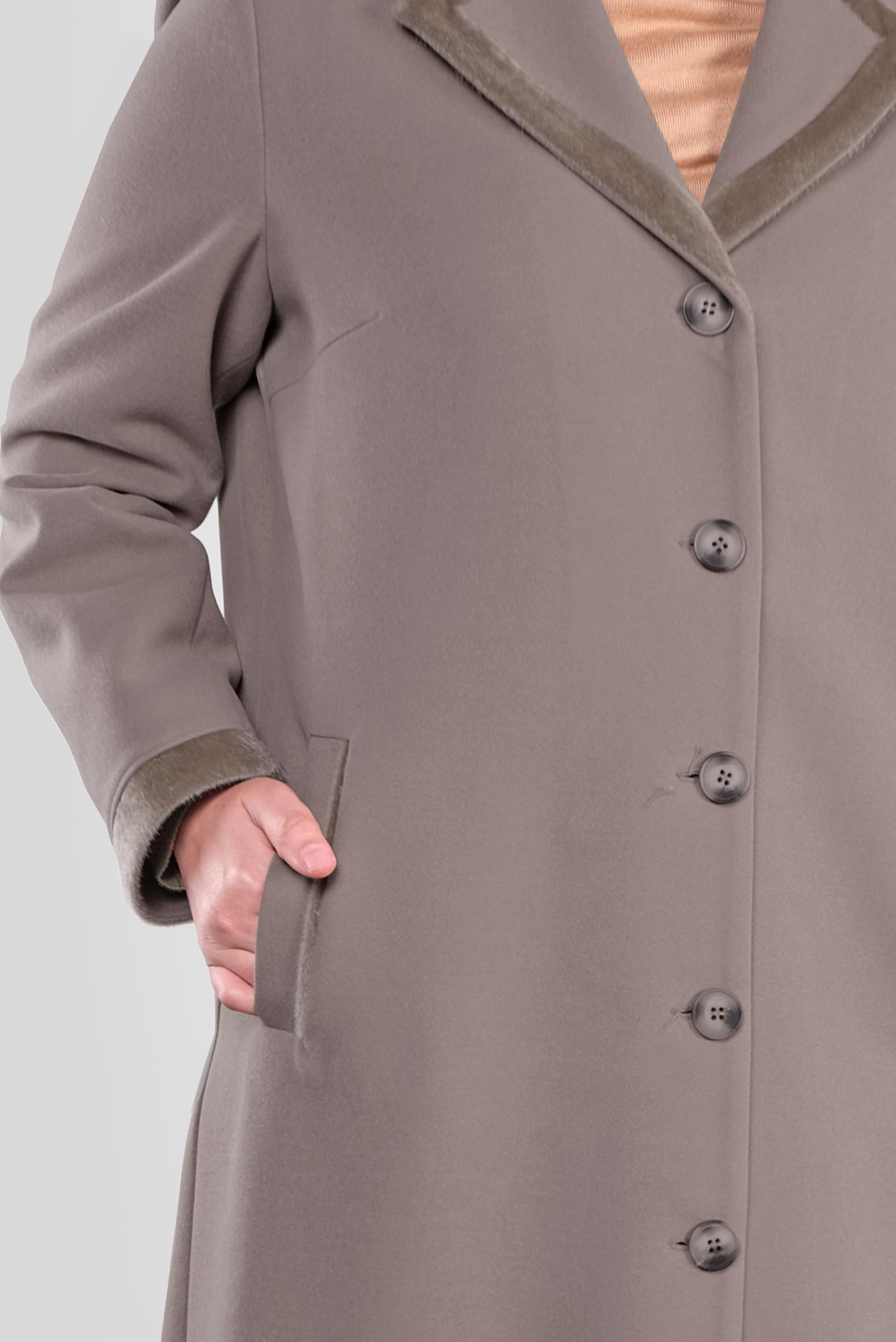 Tesettür giyim VİZON KRUVAZE YAKA DÜĞMELİ KAŞE MANTO 90163 