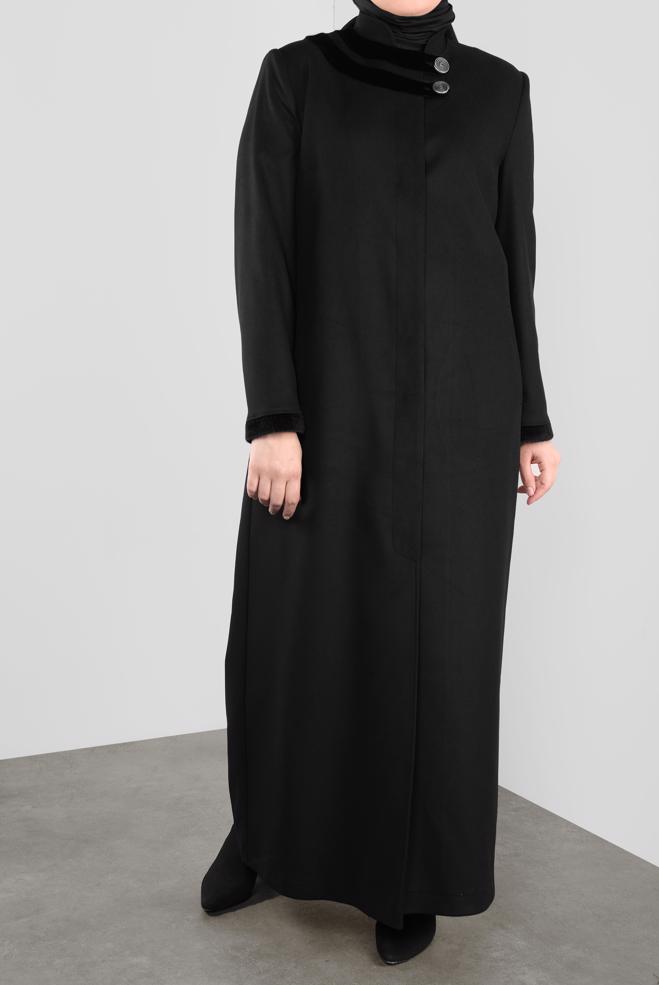 Hijab clothing BLACK BUTTONED MANDARIN COLLAR COAT 90165  - ALVİNA