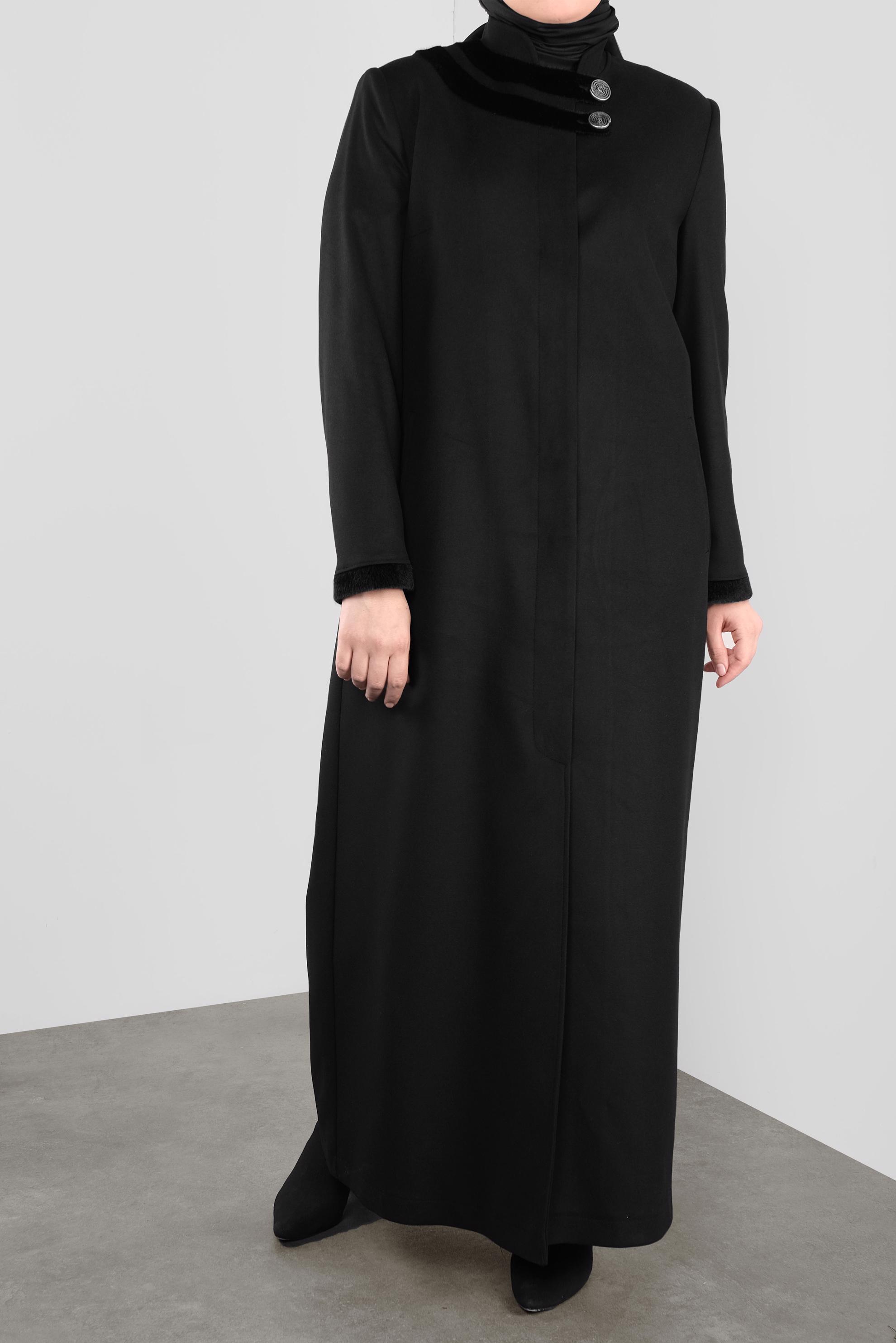 Vêtements hijab NOIR MANTEAU À BOUTONNÉ À COL MAO 90165 