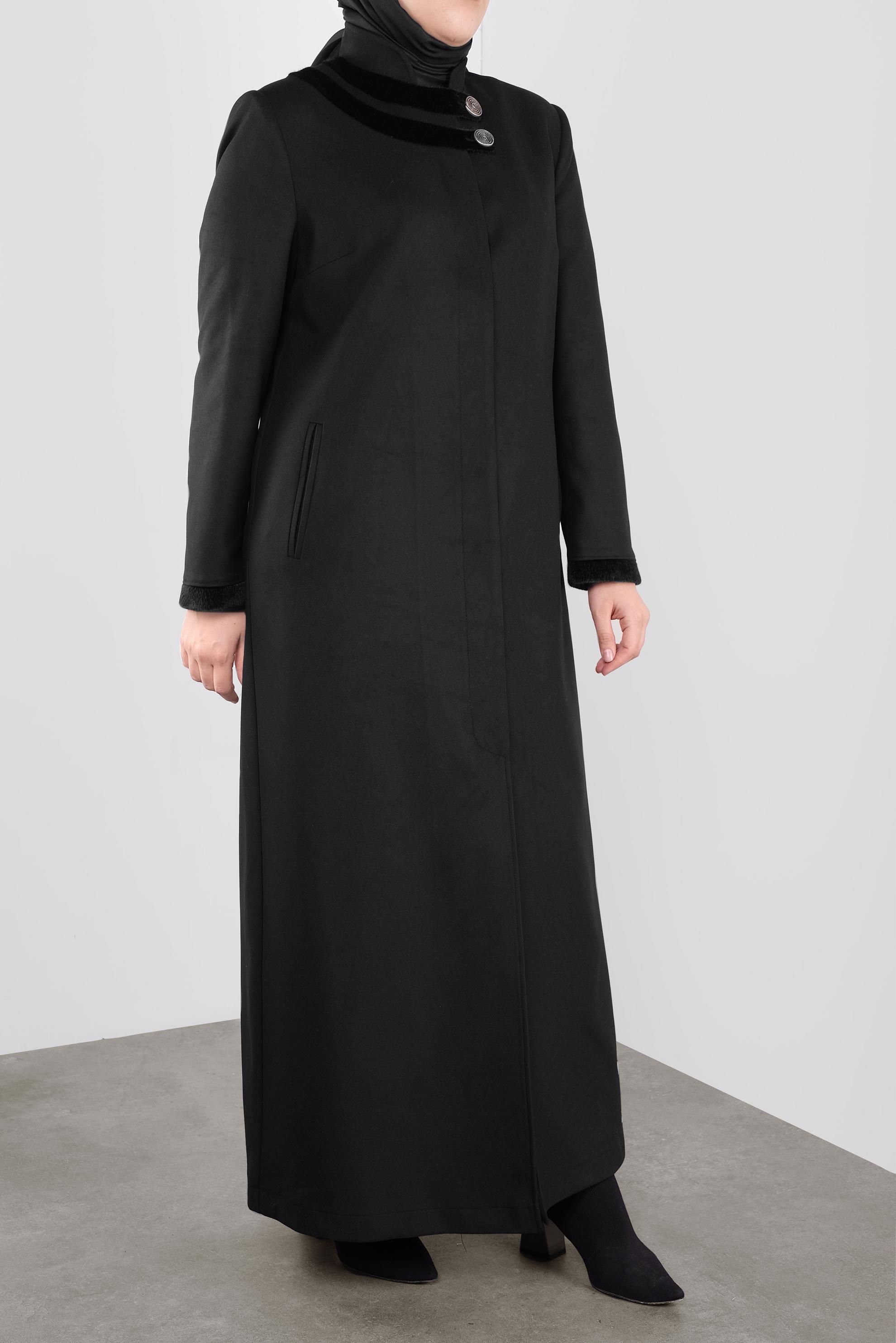Vêtements hijab NOIR MANTEAU À BOUTONNÉ À COL MAO 90165 