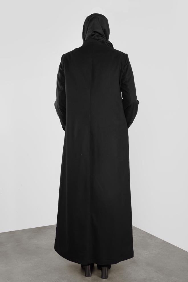 Hijab clothing BLACK BUTTONED MANDARIN COLLAR COAT 90165  - ALVİNA