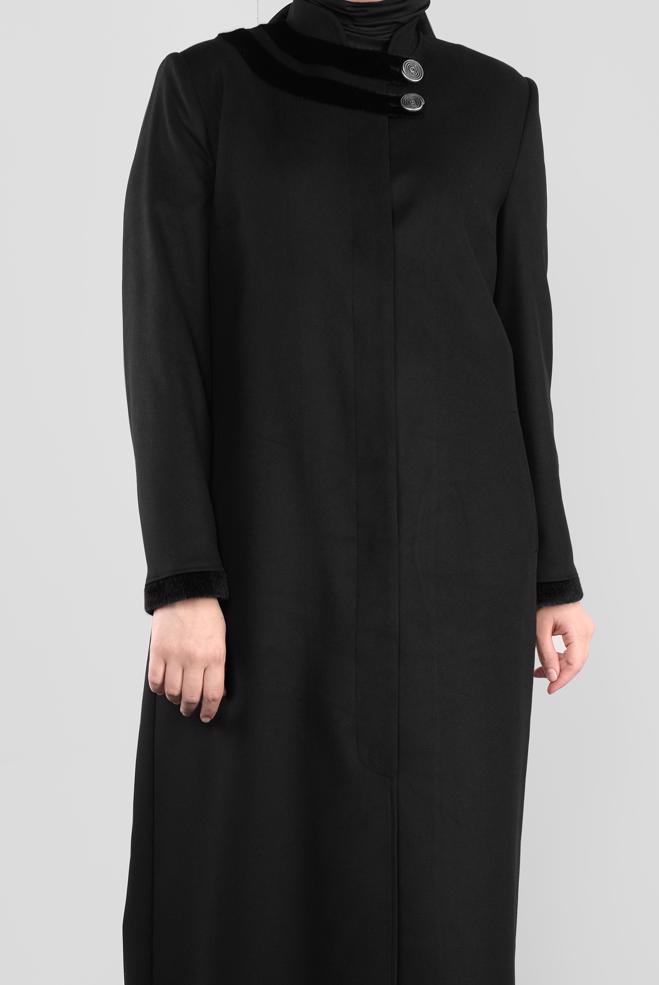 Hijab clothing BLACK BUTTONED MANDARIN COLLAR COAT 90165  - ALVİNA