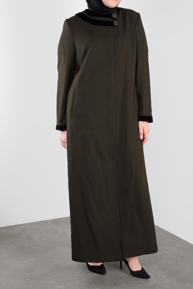 Hijab clothing KHAKI BUTTONED MANDARIN COLLAR COAT 90165  - ALVİNA