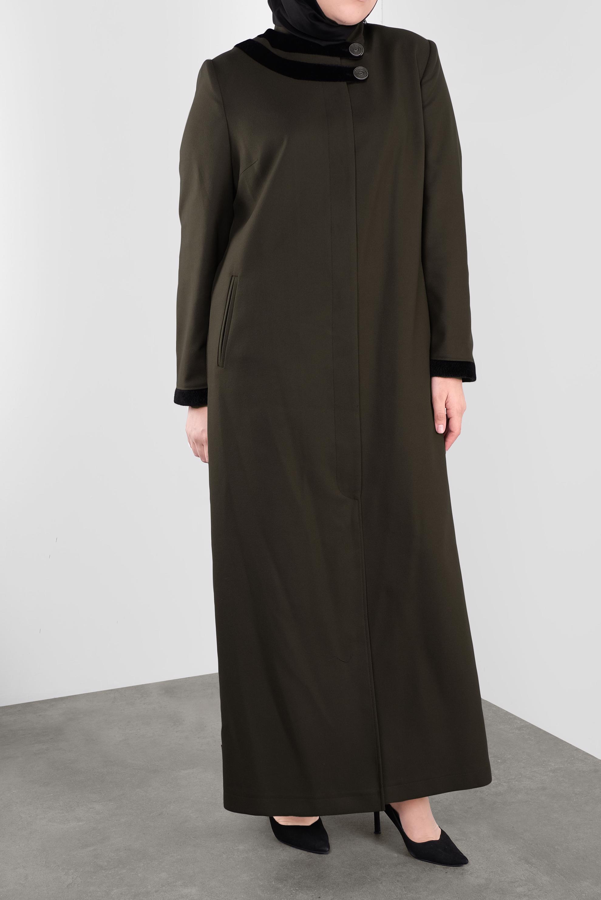 Vêtements hijab KAKI MANTEAU À BOUTONNÉ À COL MAO 90165 