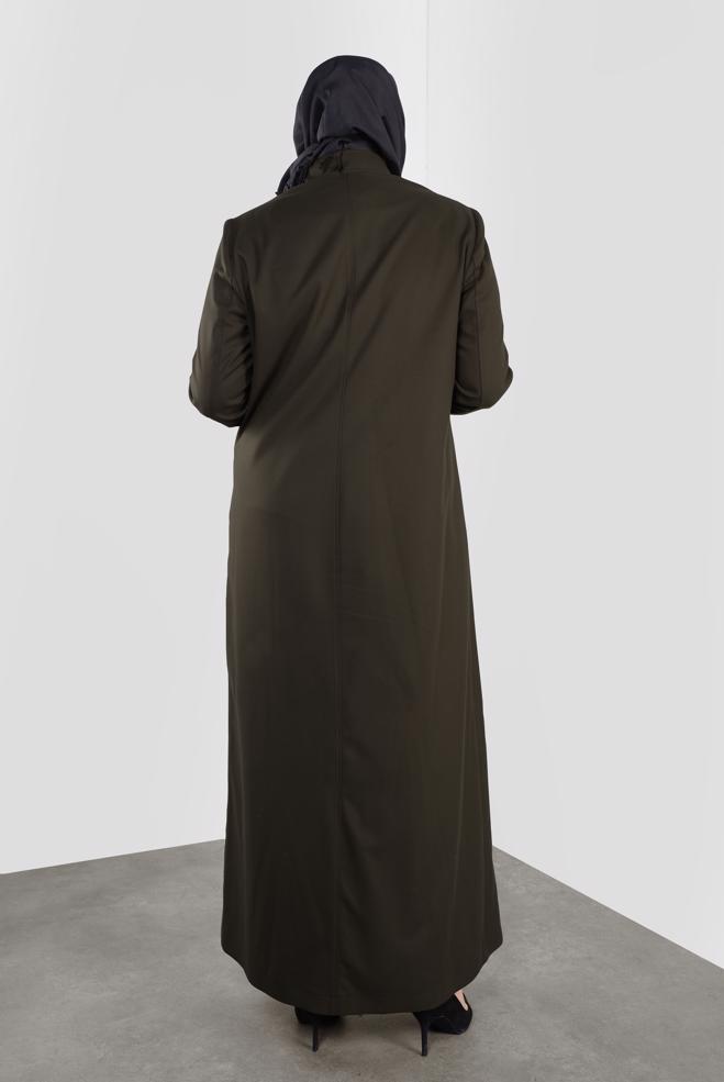Hijab clothing KHAKI BUTTONED MANDARIN COLLAR COAT 90165  - ALVİNA