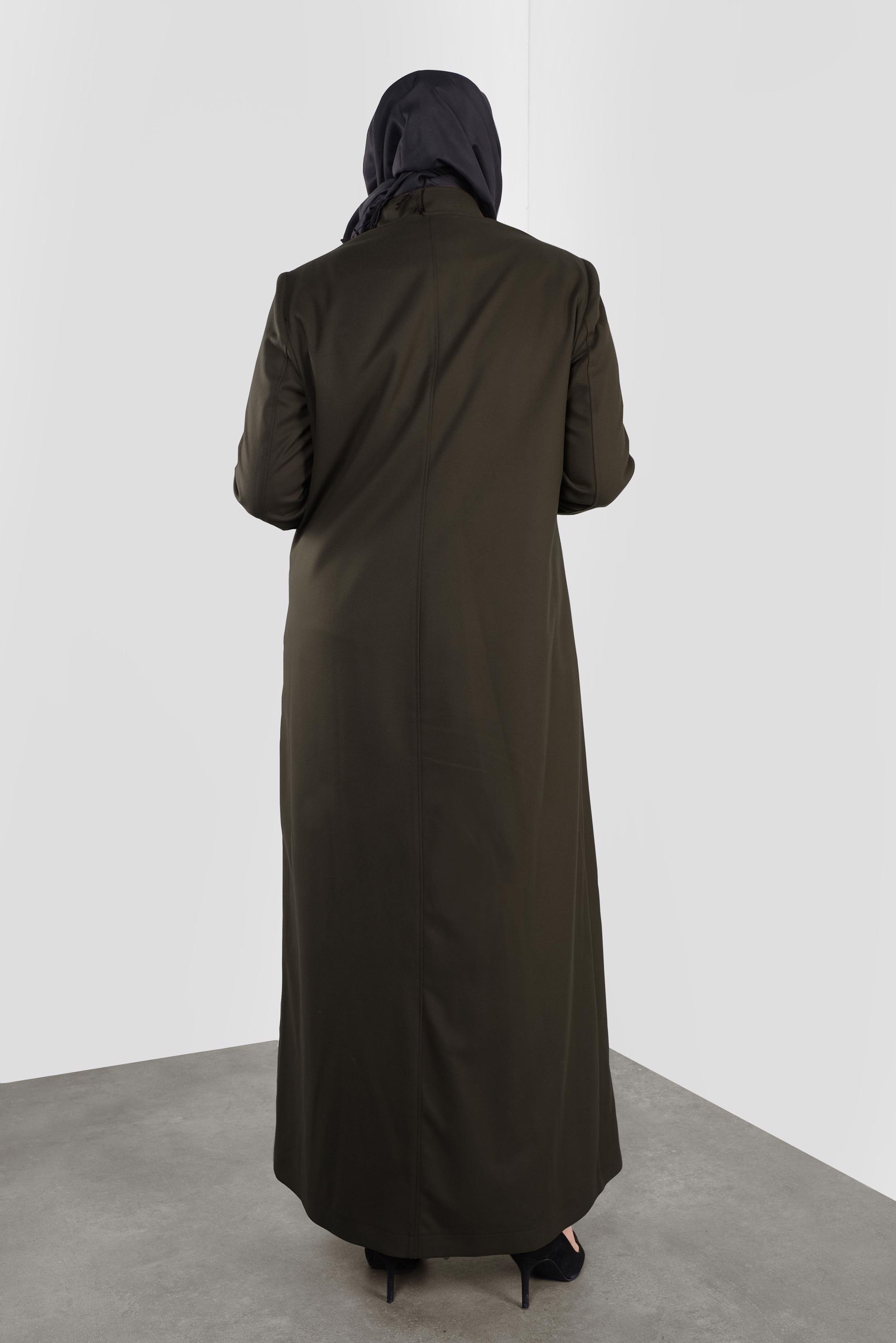 Vêtements hijab KAKI MANTEAU À BOUTONNÉ À COL MAO 90165 