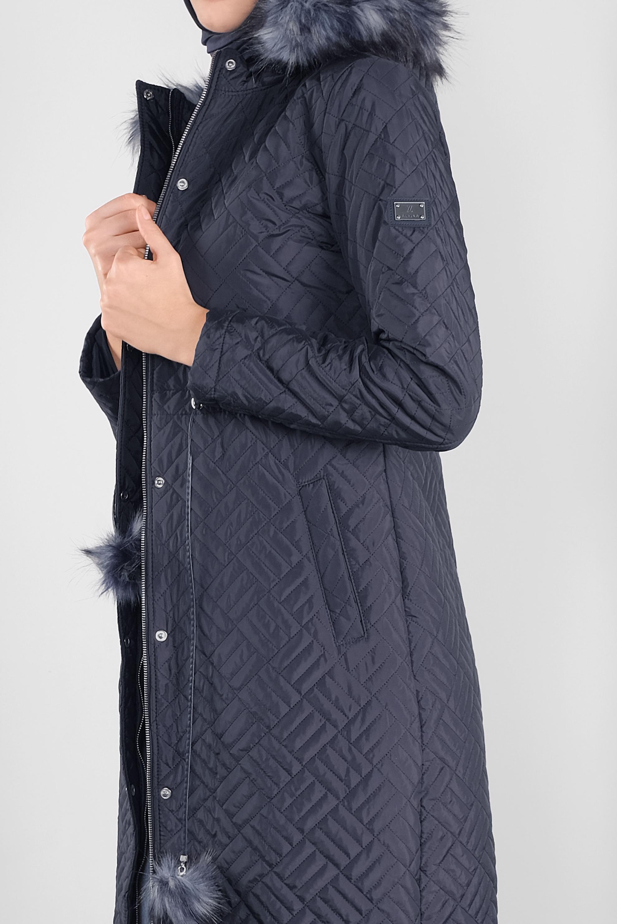 Tesettür giyim LACİVERT KAPİTONE KÜRKLÜ  MANTO 90170 