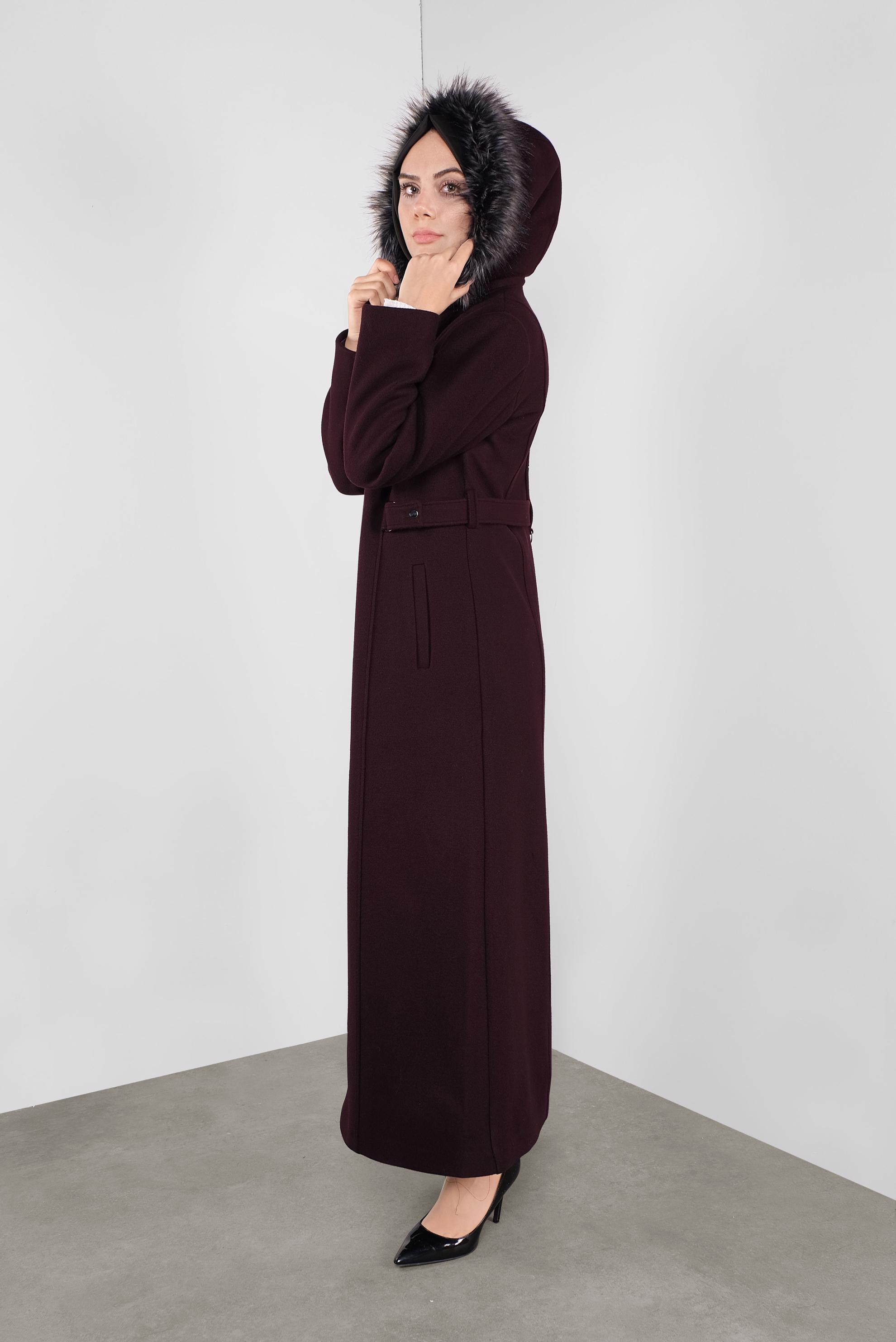 Vêtements hijab PRUNE MANTEAU À CAPUCHE EN EFFET FOURRURE 90173 