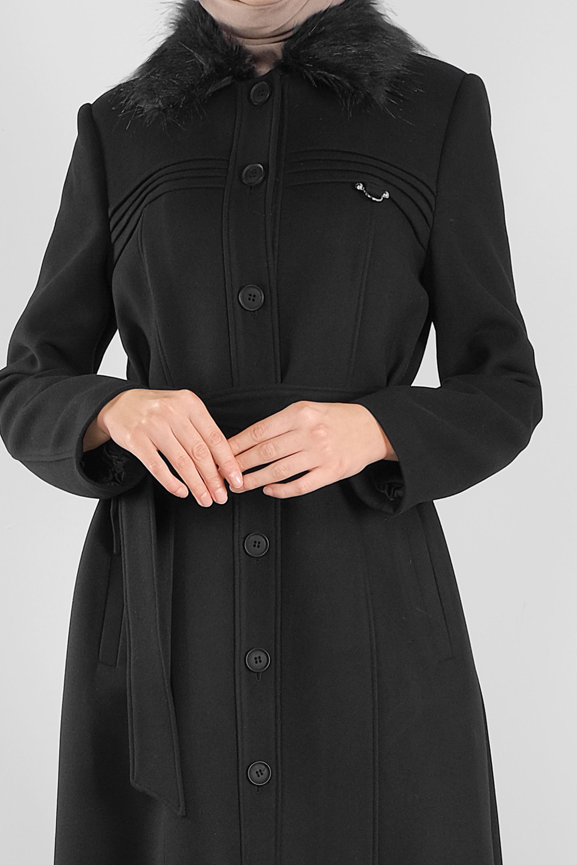 Tesettür giyim SİYAH YAKASI KÜRKLÜ KAŞE MANTO 90174 