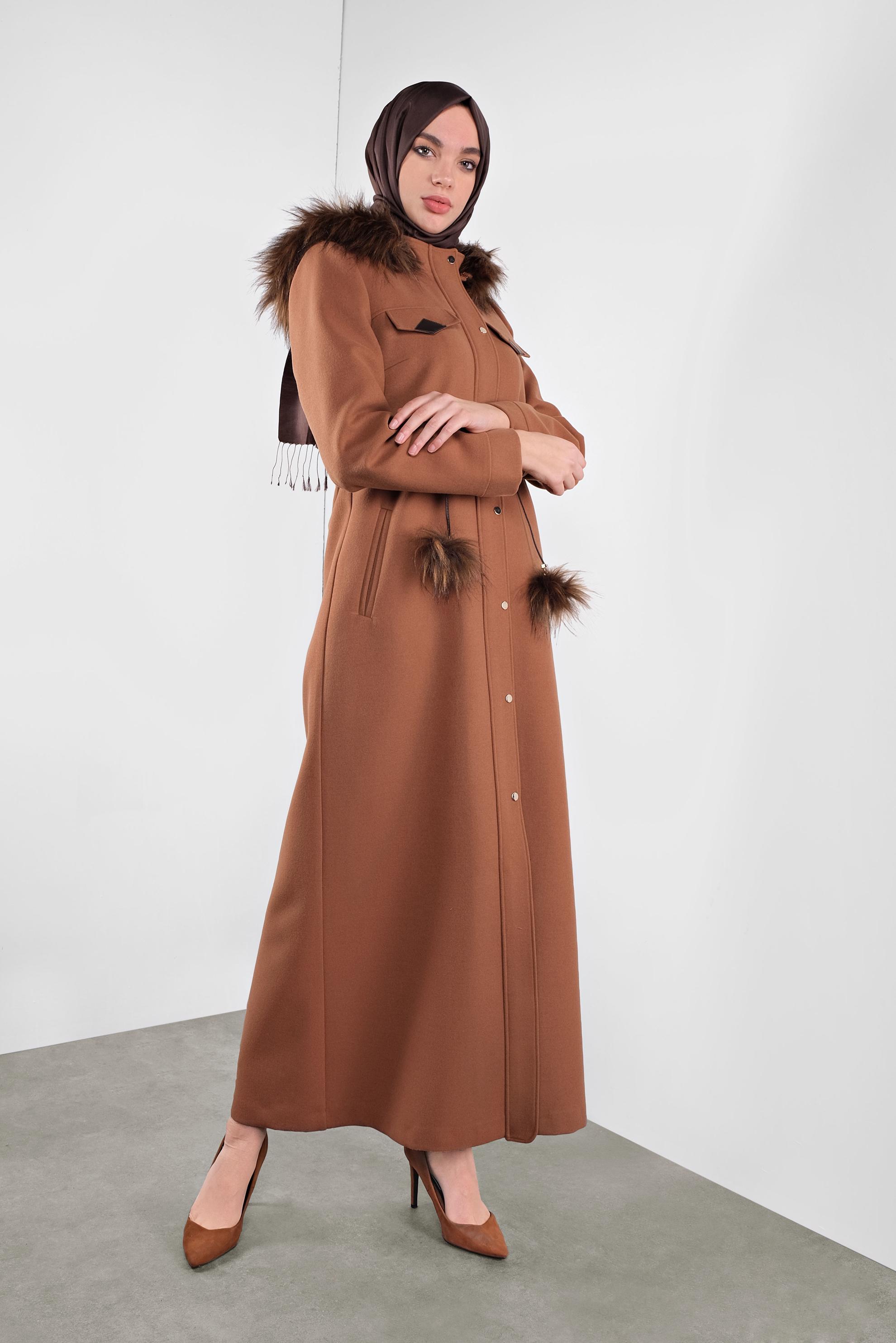 Hijab clothing TABA FAUX-FUR-TRIM HOODED WALKER COAT 90178 