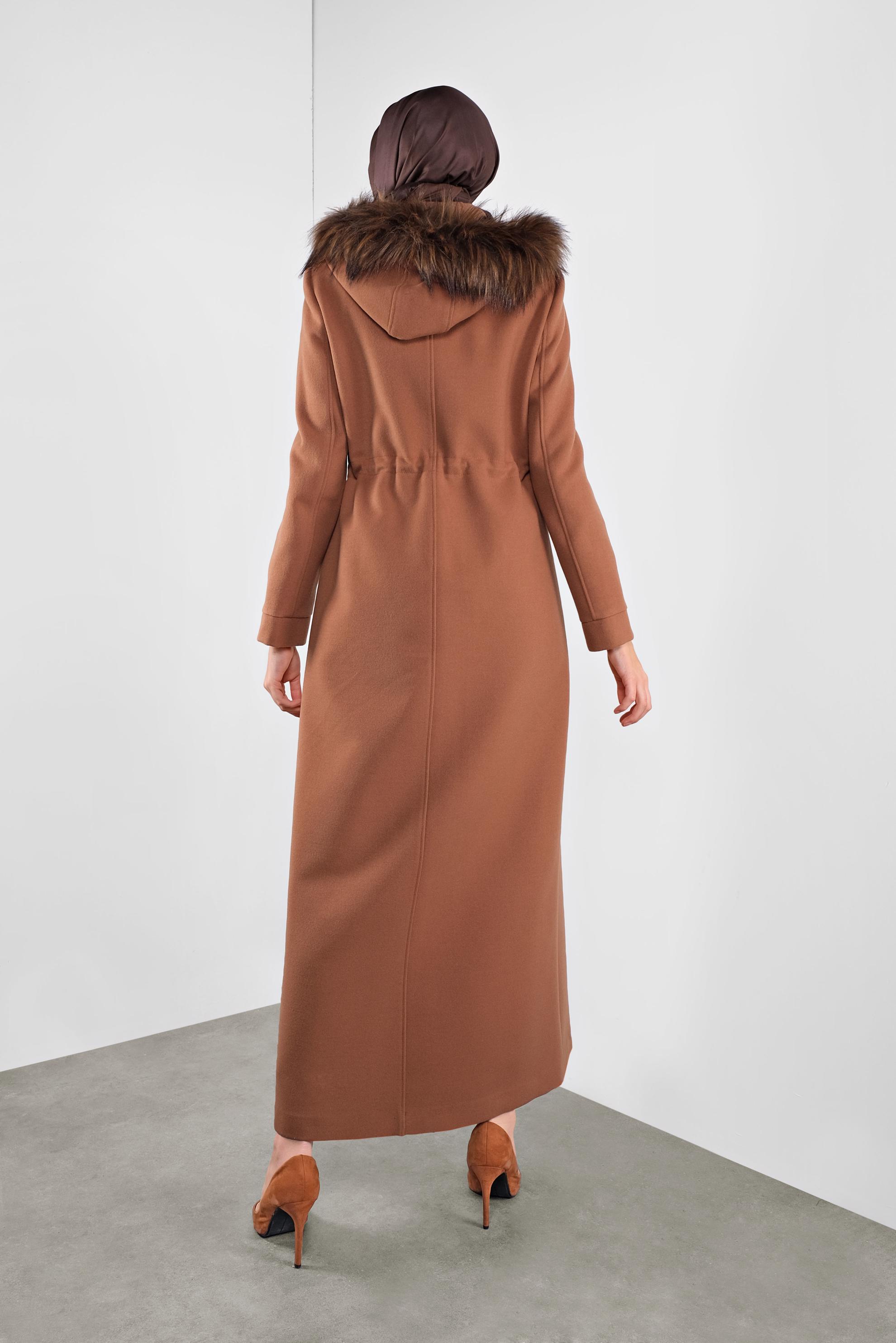 Hijab clothing TABA FAUX-FUR-TRIM HOODED WALKER COAT 90178 