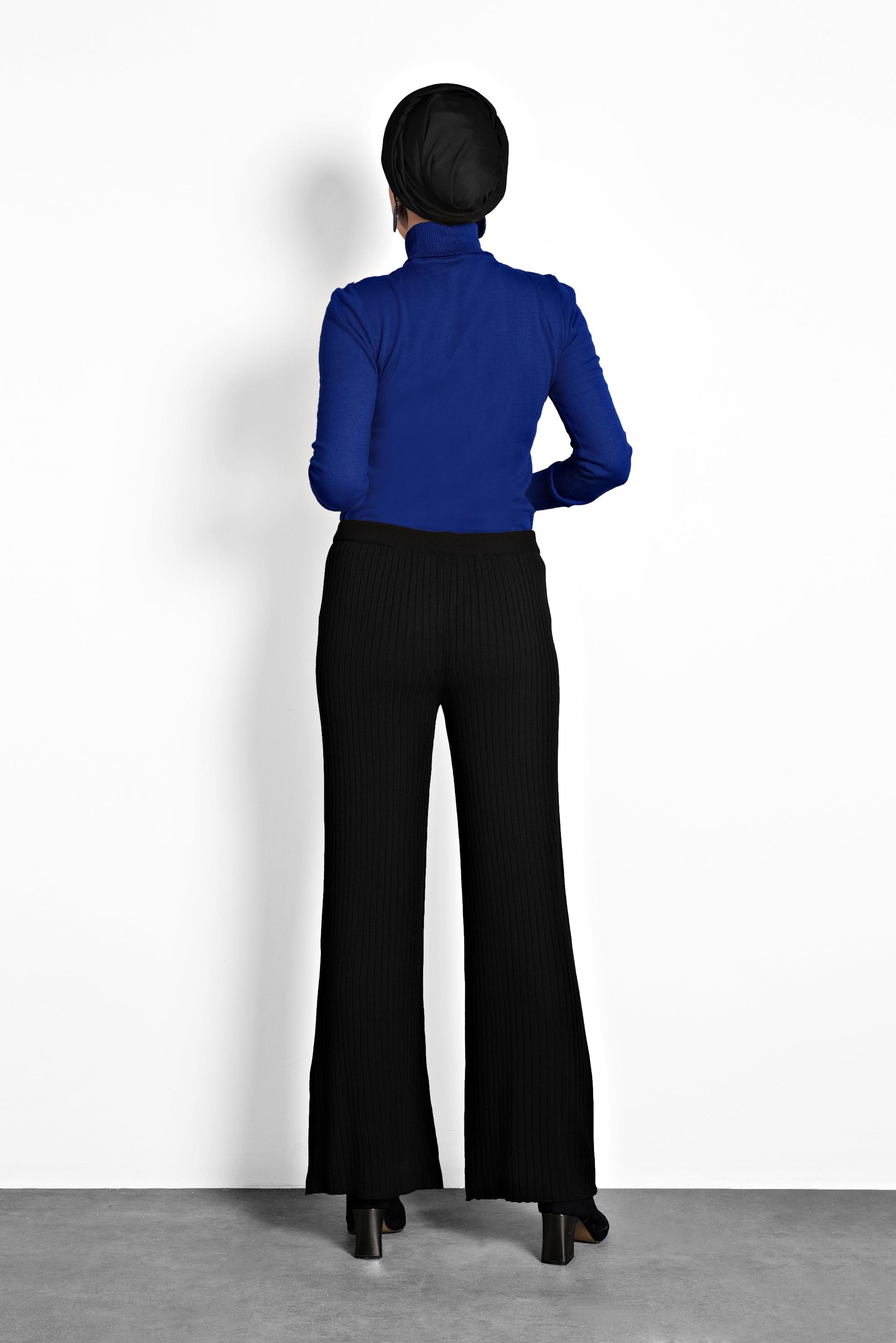 Tesettür giyim SİYAH BELİ LASTİKLİ FİTİLLİ TRİKO PANTOLON 70001  