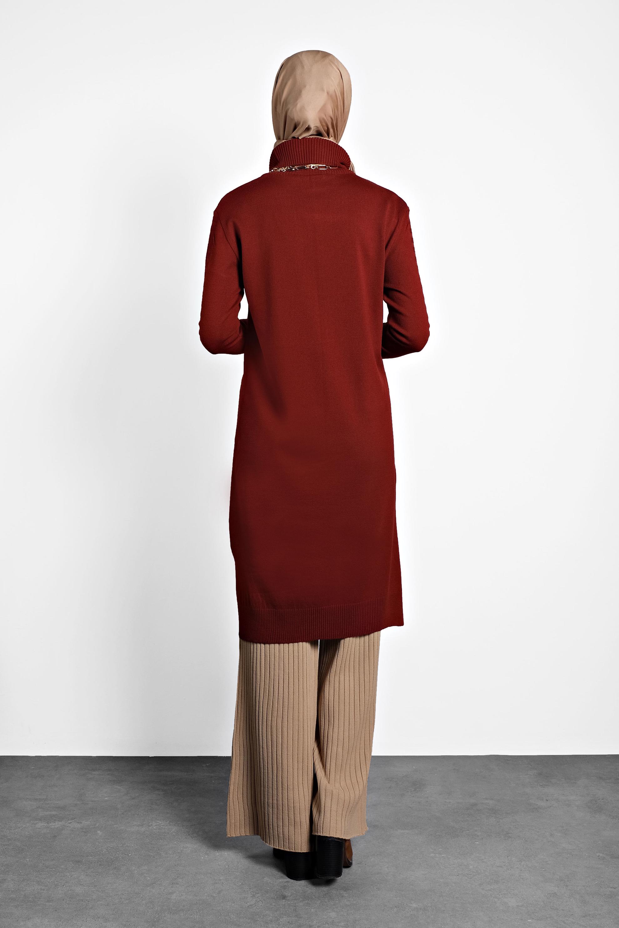 Tesettür giyim KAHVE BELİ LASTİKLİ FİTİLLİ TRİKO PANTOLON 70001  