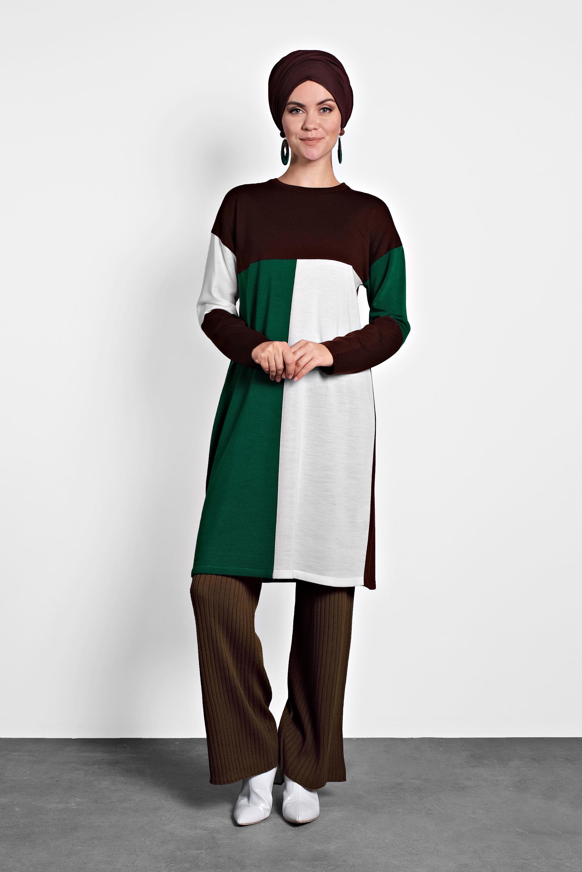 Hijab clothing BROWN ELASTIC-WAIST RIBBED KNIT PANTS  70001