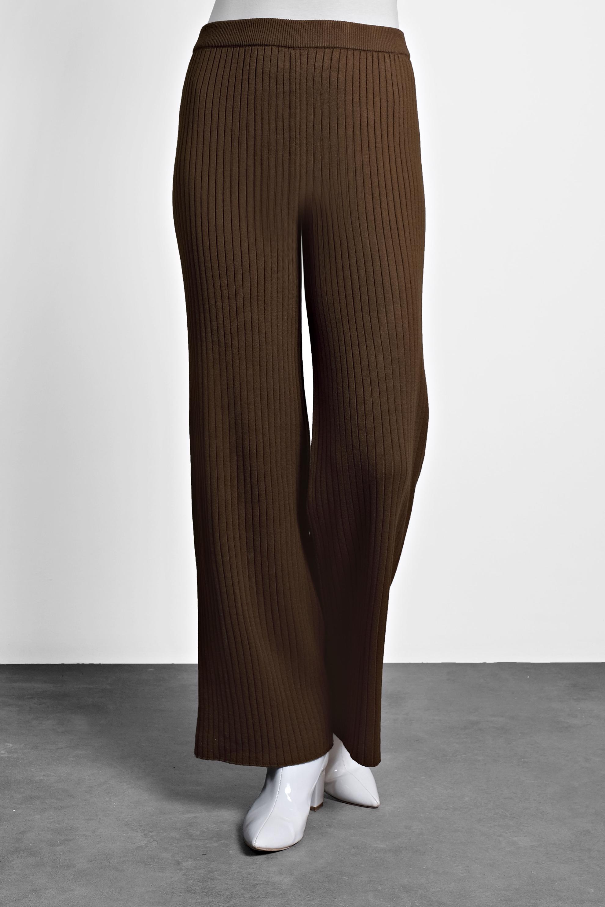 Hijab clothing BROWN ELASTIC-WAIST RIBBED KNIT PANTS  70001