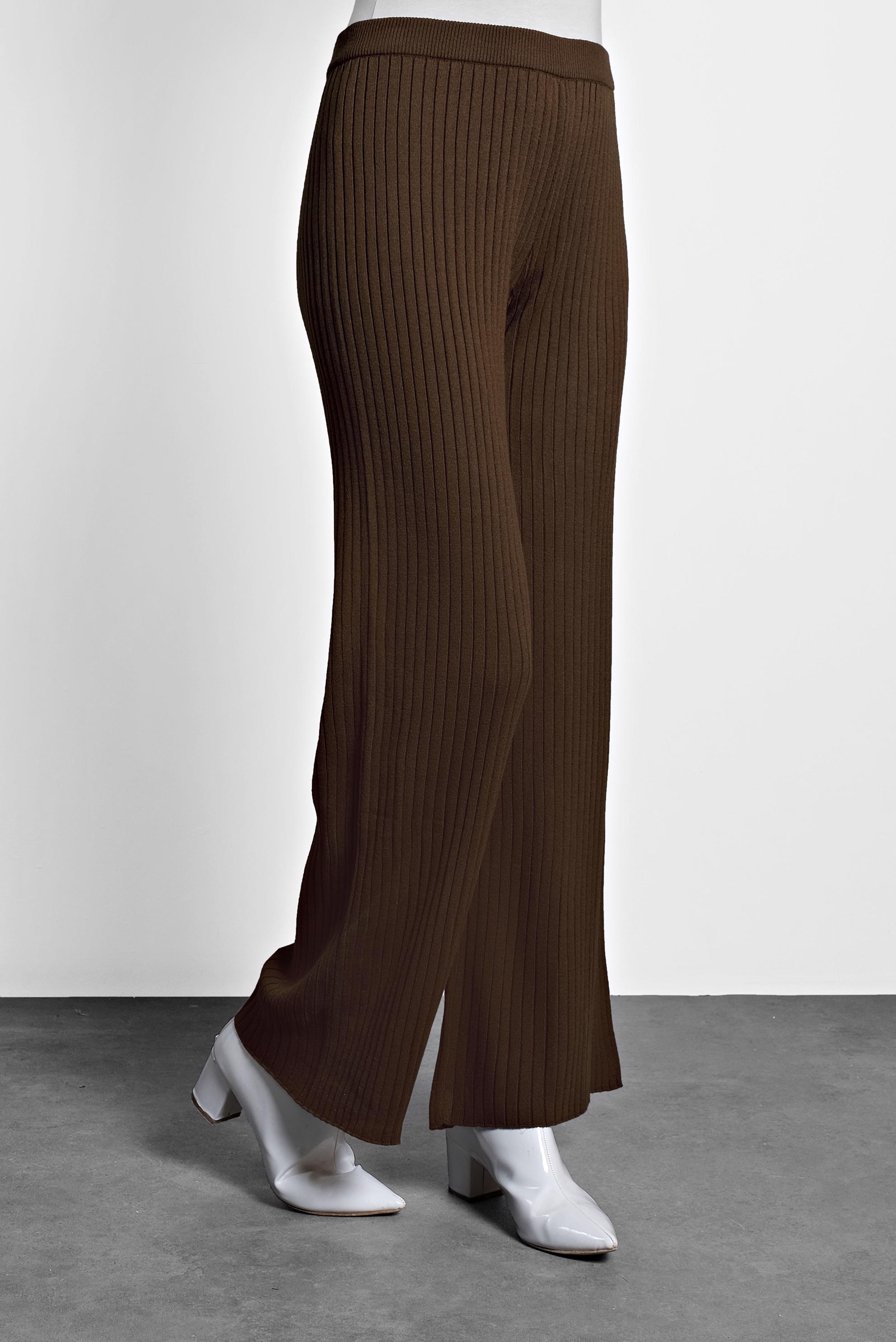 Hijab clothing BROWN ELASTIC-WAIST RIBBED KNIT PANTS  70001