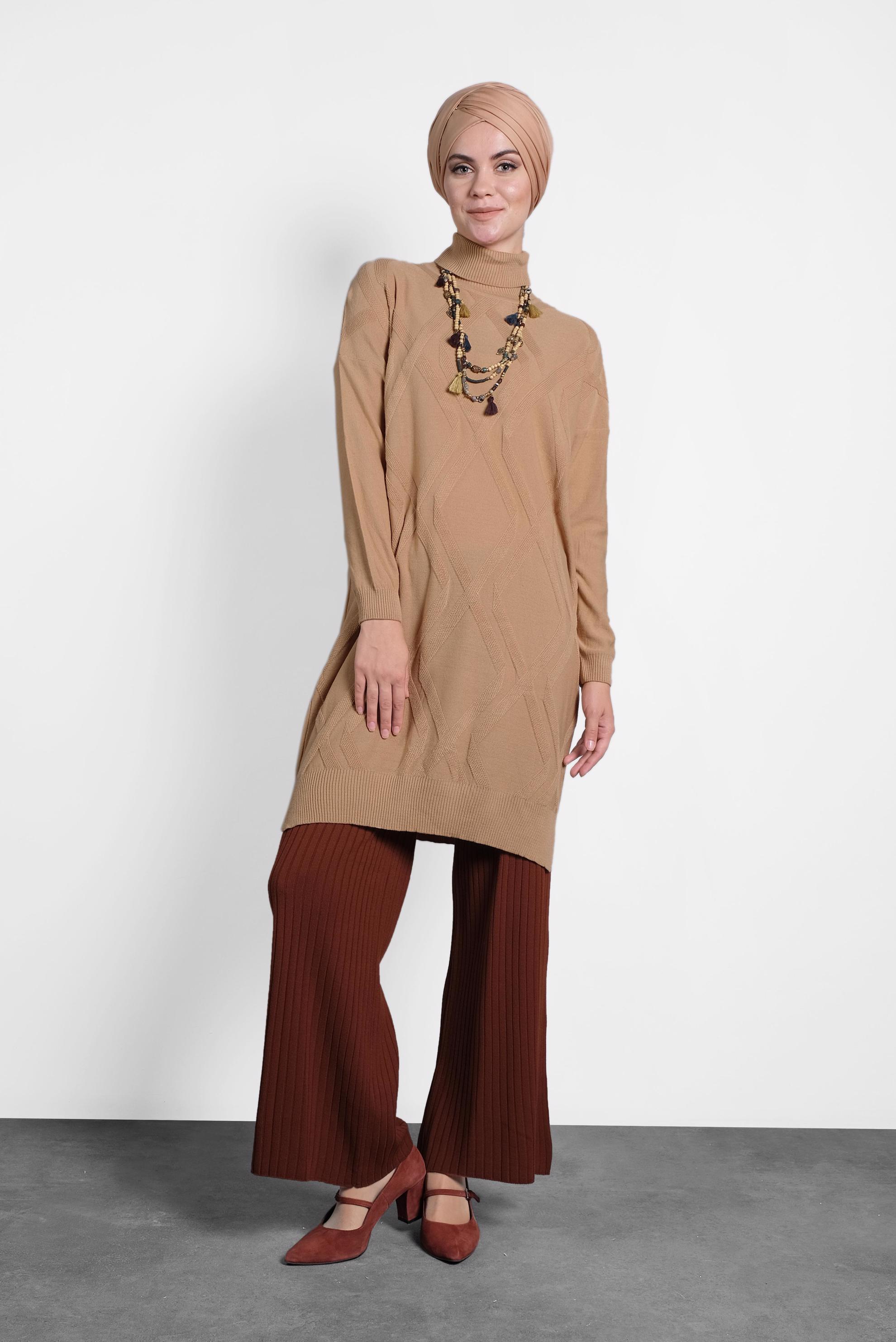 Hijab clothing ORANGE ELASTIC-WAIST RIBBED KNIT PANTS  70001