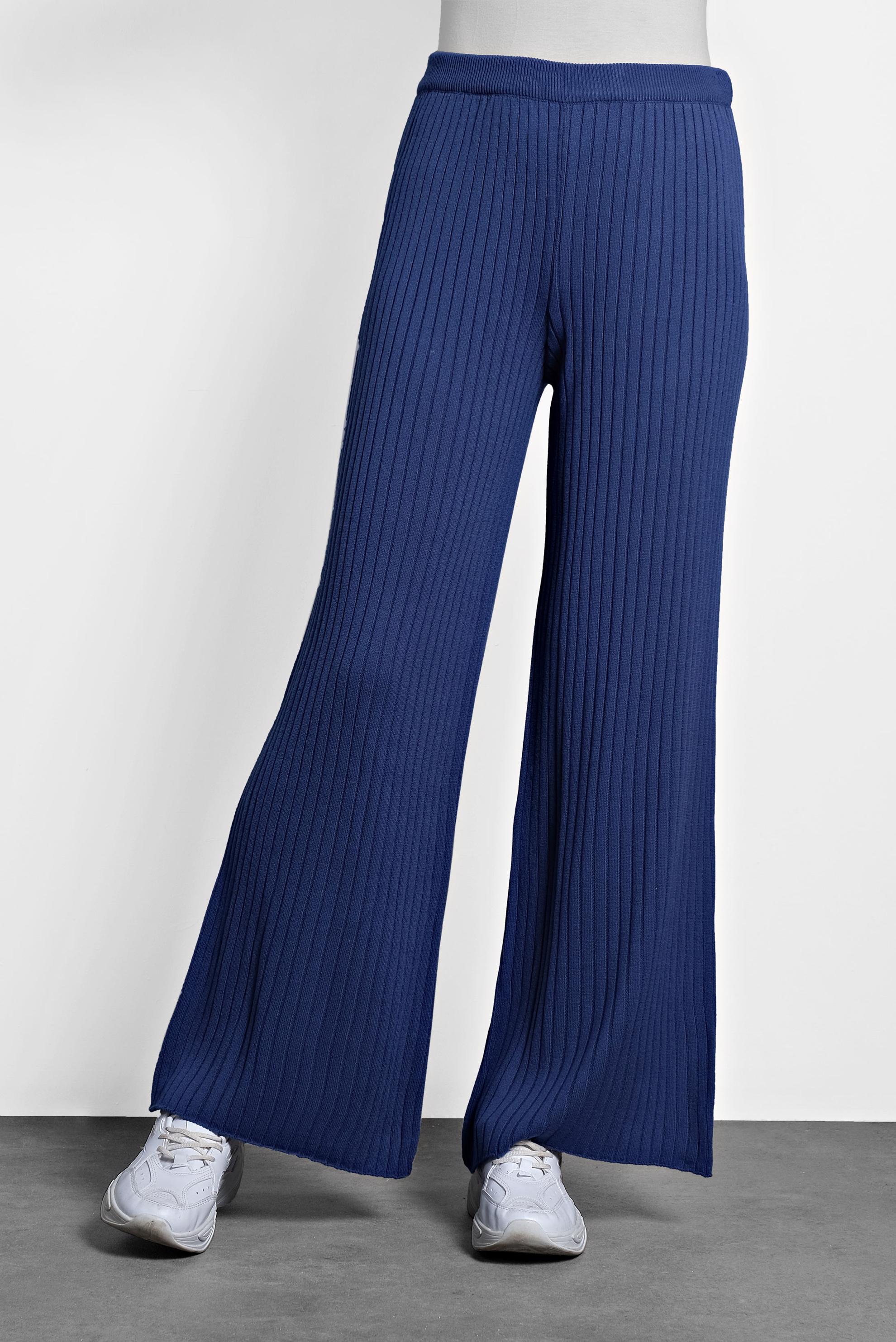 Hijab clothing NAVY BLUE ELASTIC-WAIST RIBBED KNIT PANTS  70001