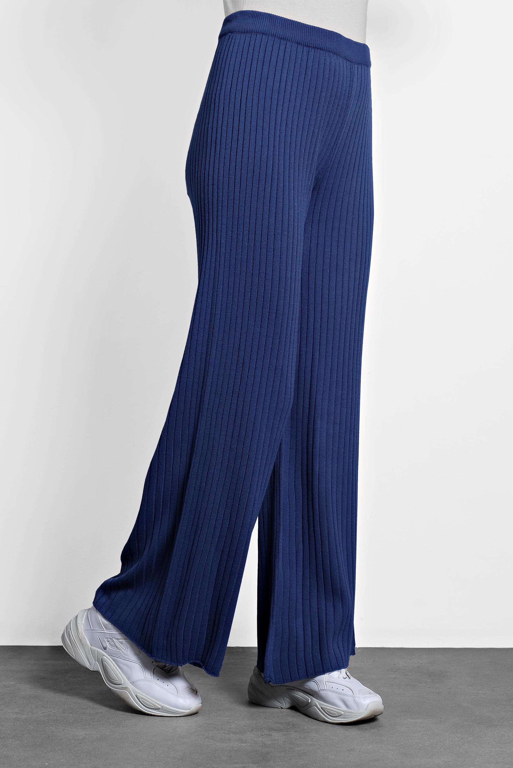 Hijab clothing NAVY BLUE ELASTIC-WAIST RIBBED KNIT PANTS  70001